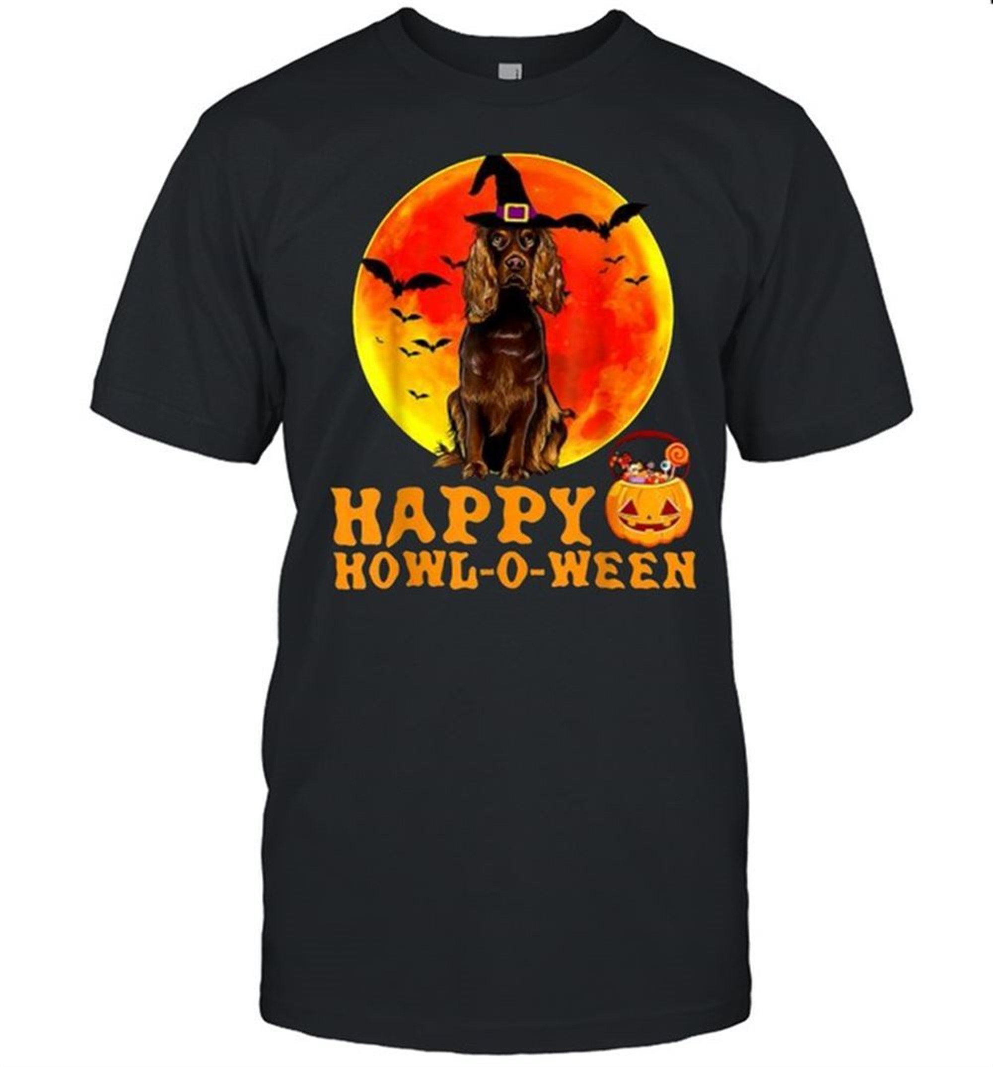 Happy Halloween Cocker Spaniel Dog Jack O Lantern Pumpkin Blood Moon T-shirt
