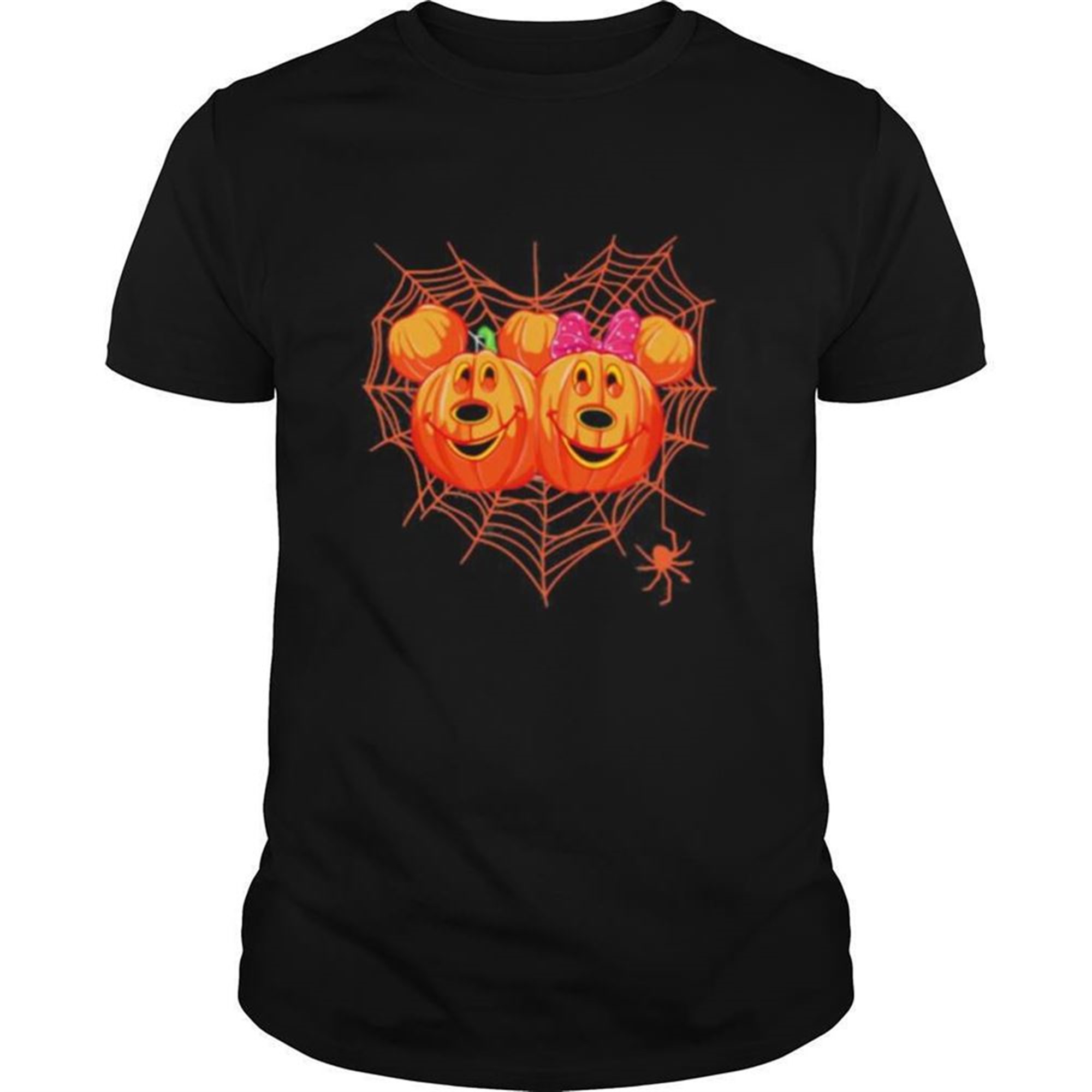 Happy Halloween Mickey And Minnie Mouse Pumpkins Heart Spiderweb Shirt