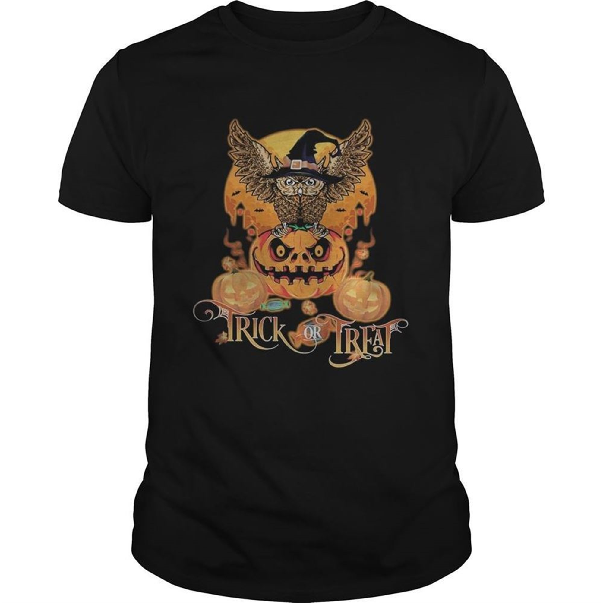 Happy Halloween Owl Witch Trick Or Treat Pumpkin Shirt
