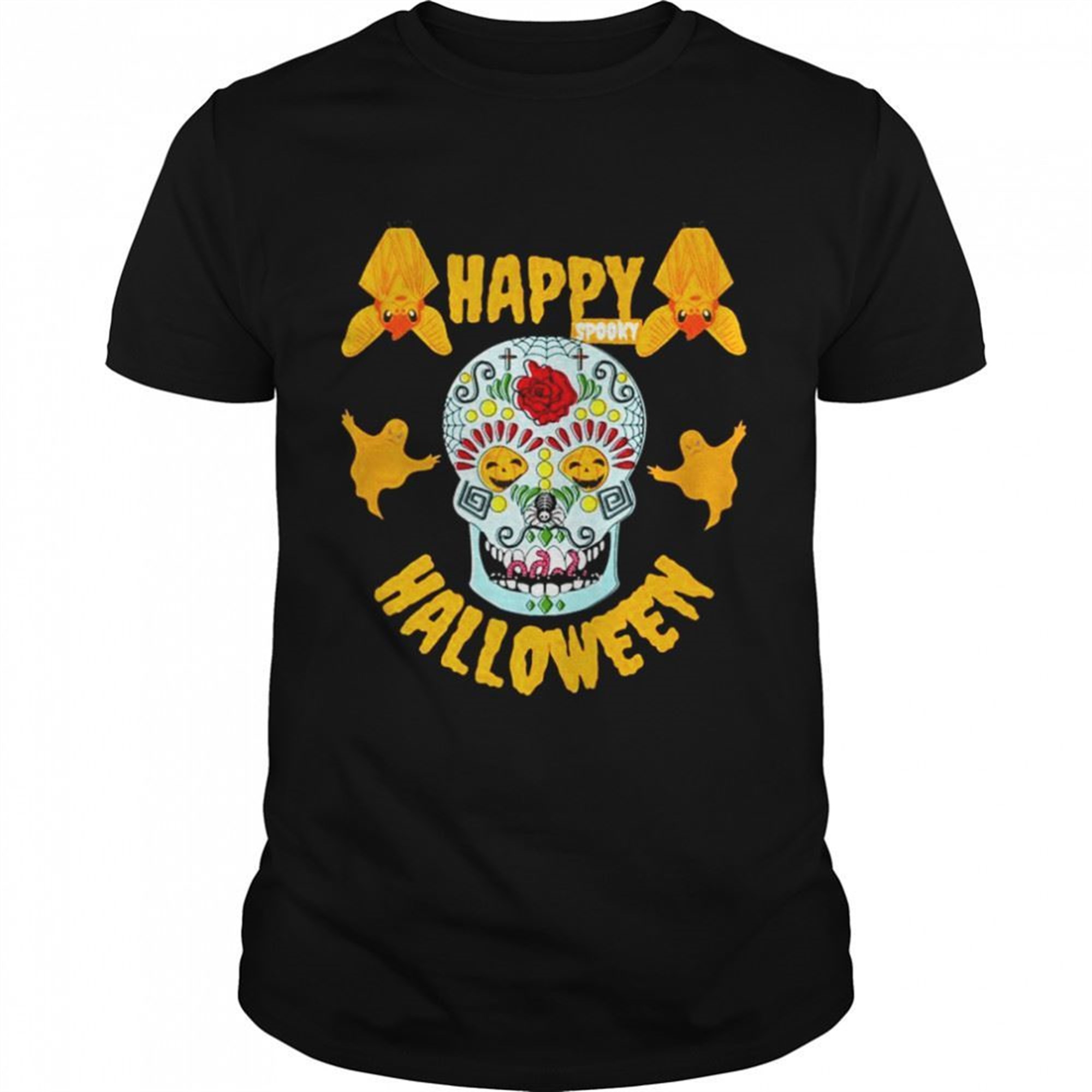 Happy Spooky Halloween Pumpkin Eyes Skeleton Bats Ghosts Shirt