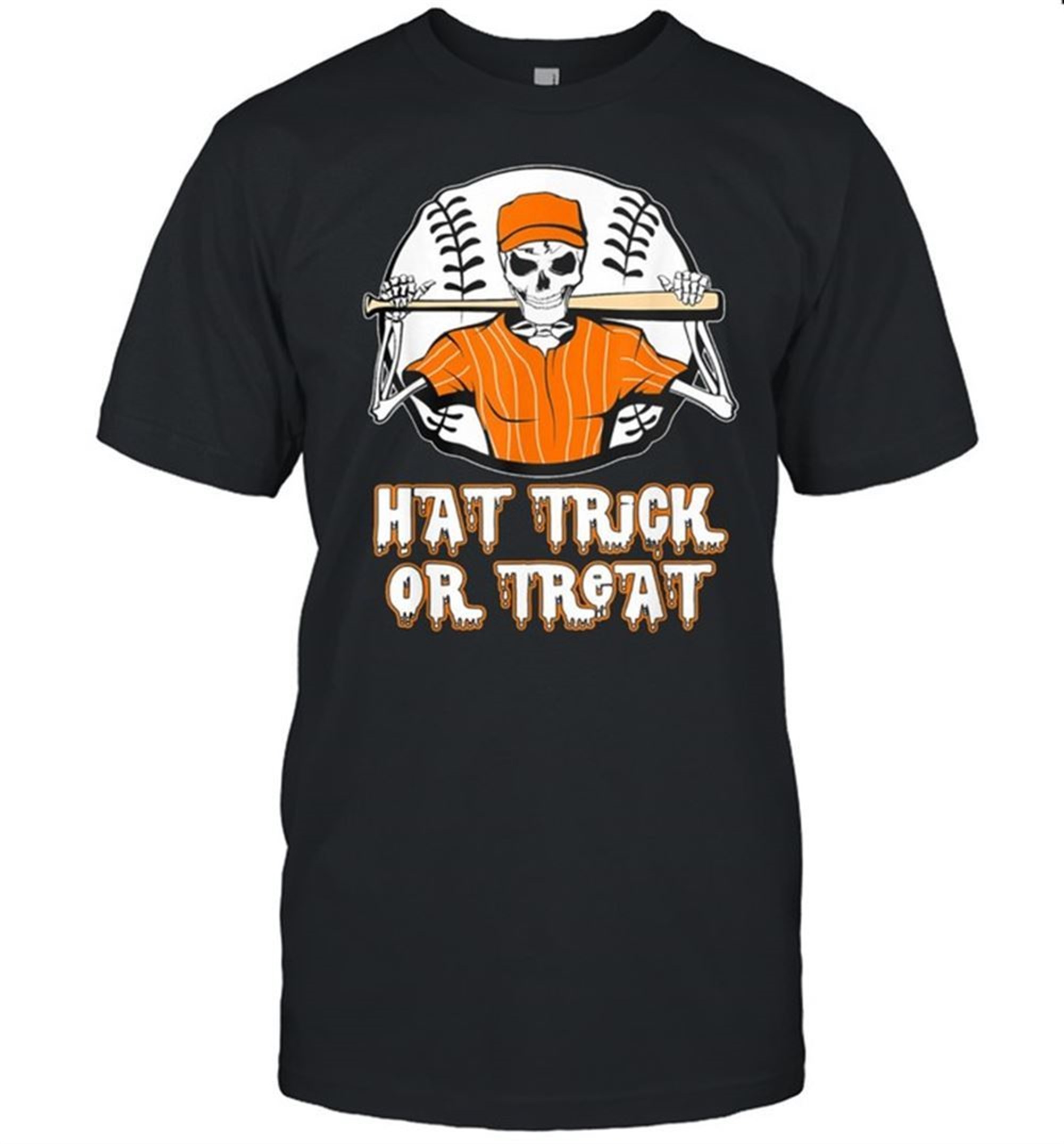 Hat Trick Or Treat Skeleton Baseball Halloween Costume Shirt