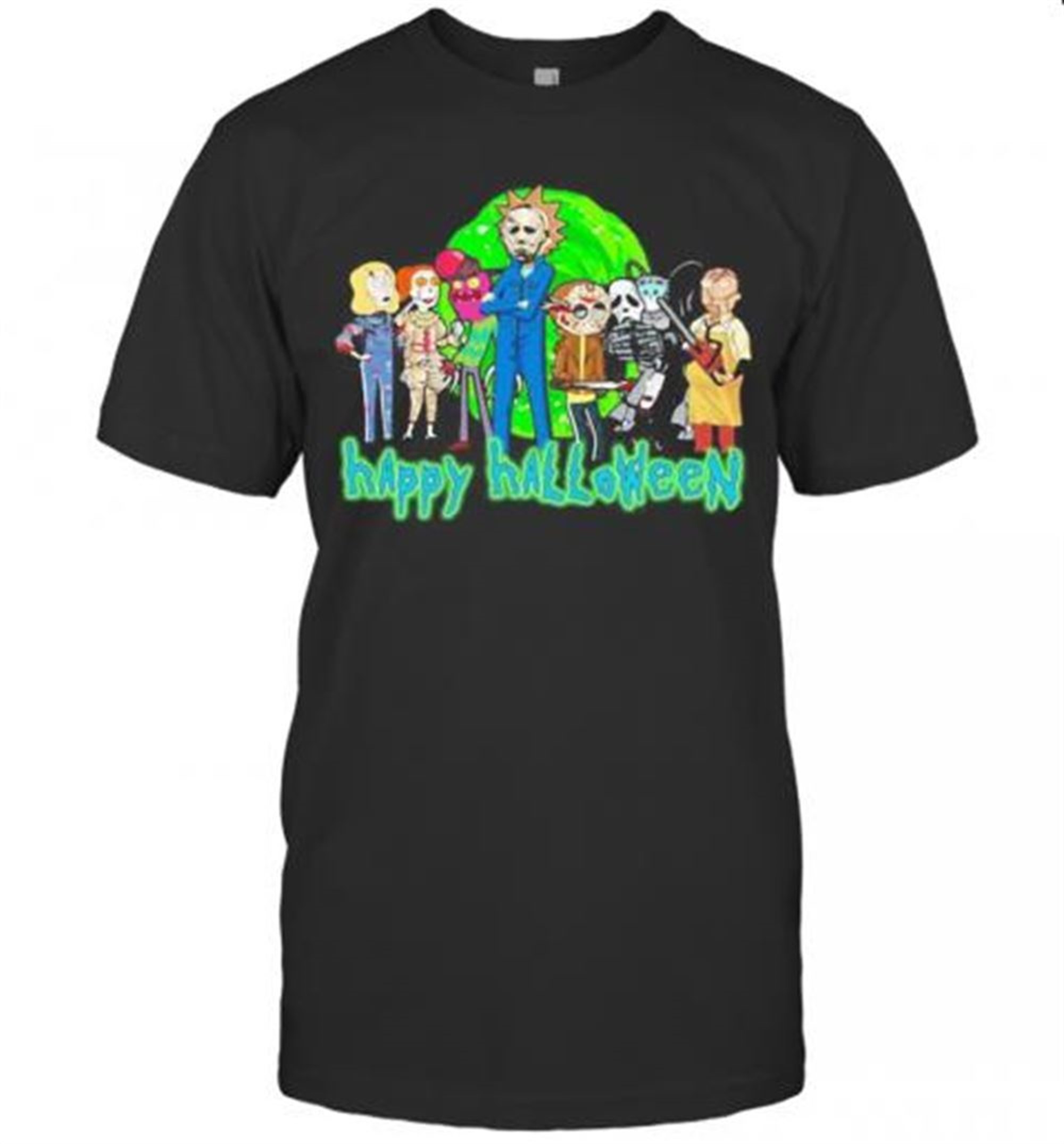 Horror Characters Rick And Morty Happy Halloween T-shirt