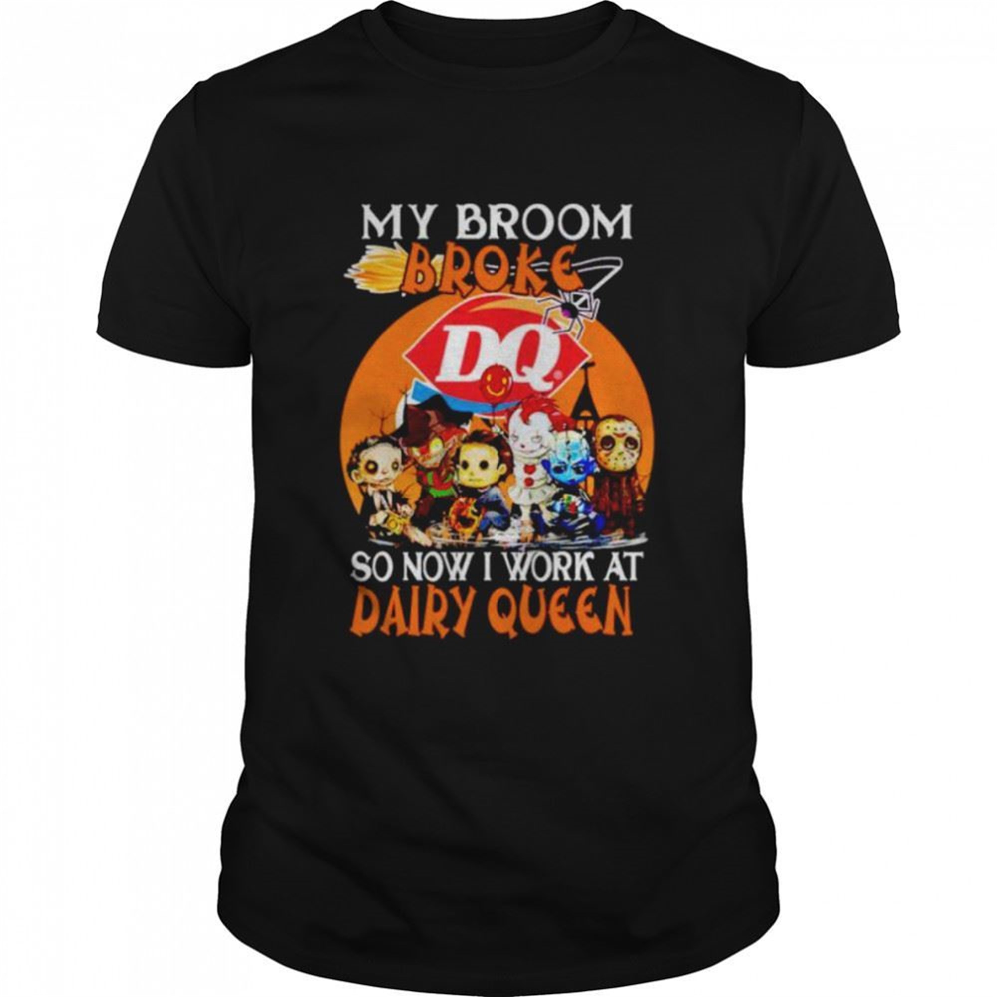 Horror Halloween Chibi My Broom Broke So Now I Work At Dairy Queen Shirt