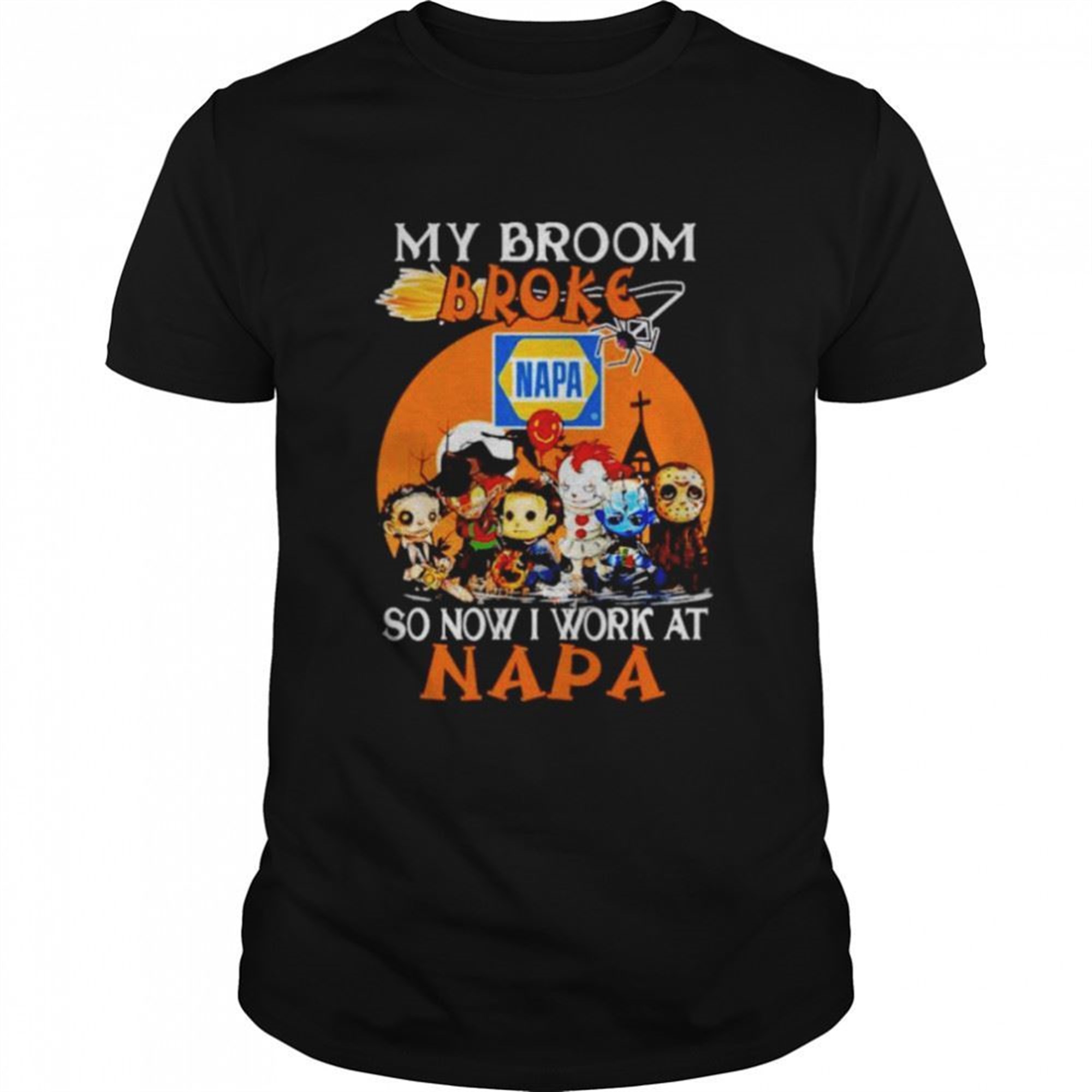 Horror Halloween Chibi My Broom Broke So Now I Work At Napa Shirt