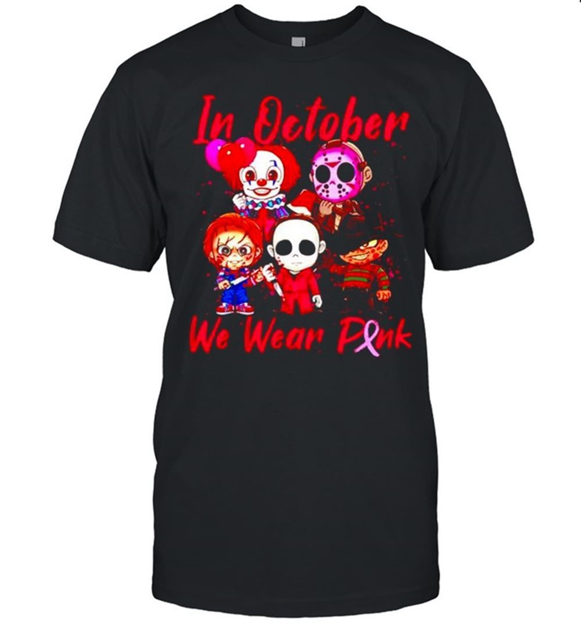 Horror Halloween In October We Wear Pink Breast Cancer Shirt