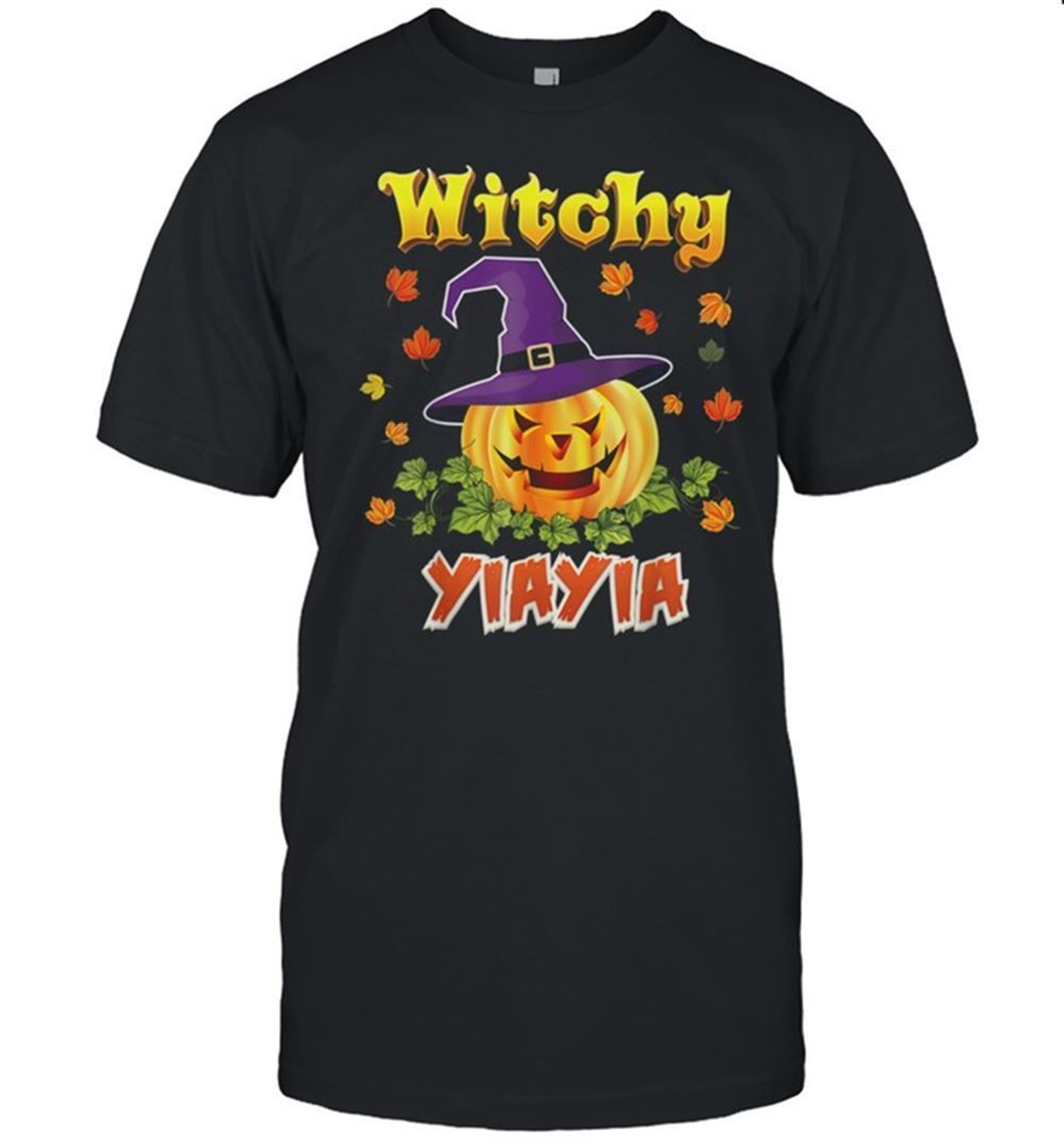 Im The Witchy Yiayia Witch Broom Halloween Pumpkin Family Shirt