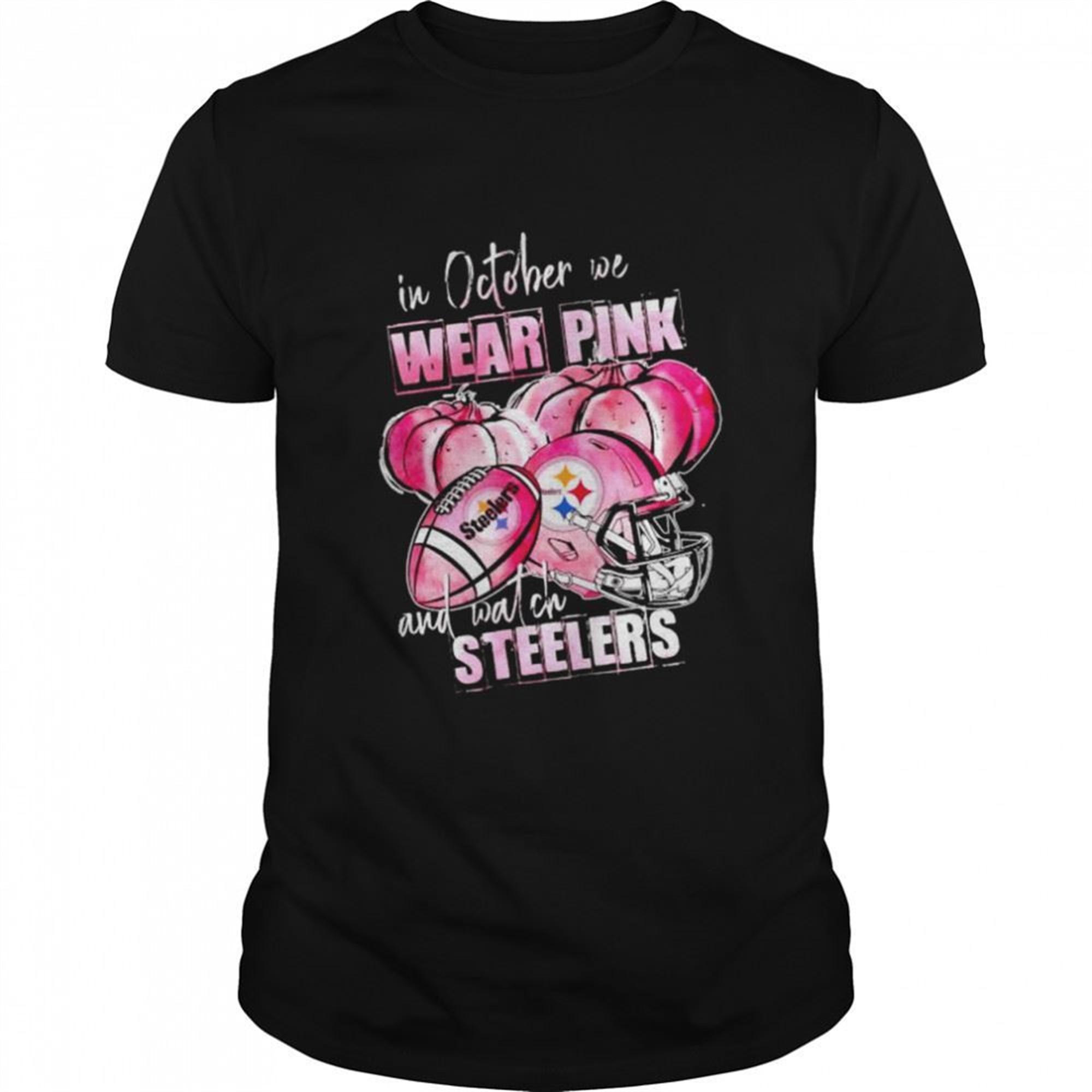 In October We Wear Pink And Watch Steelers Breast Cancer Halloween Shirt