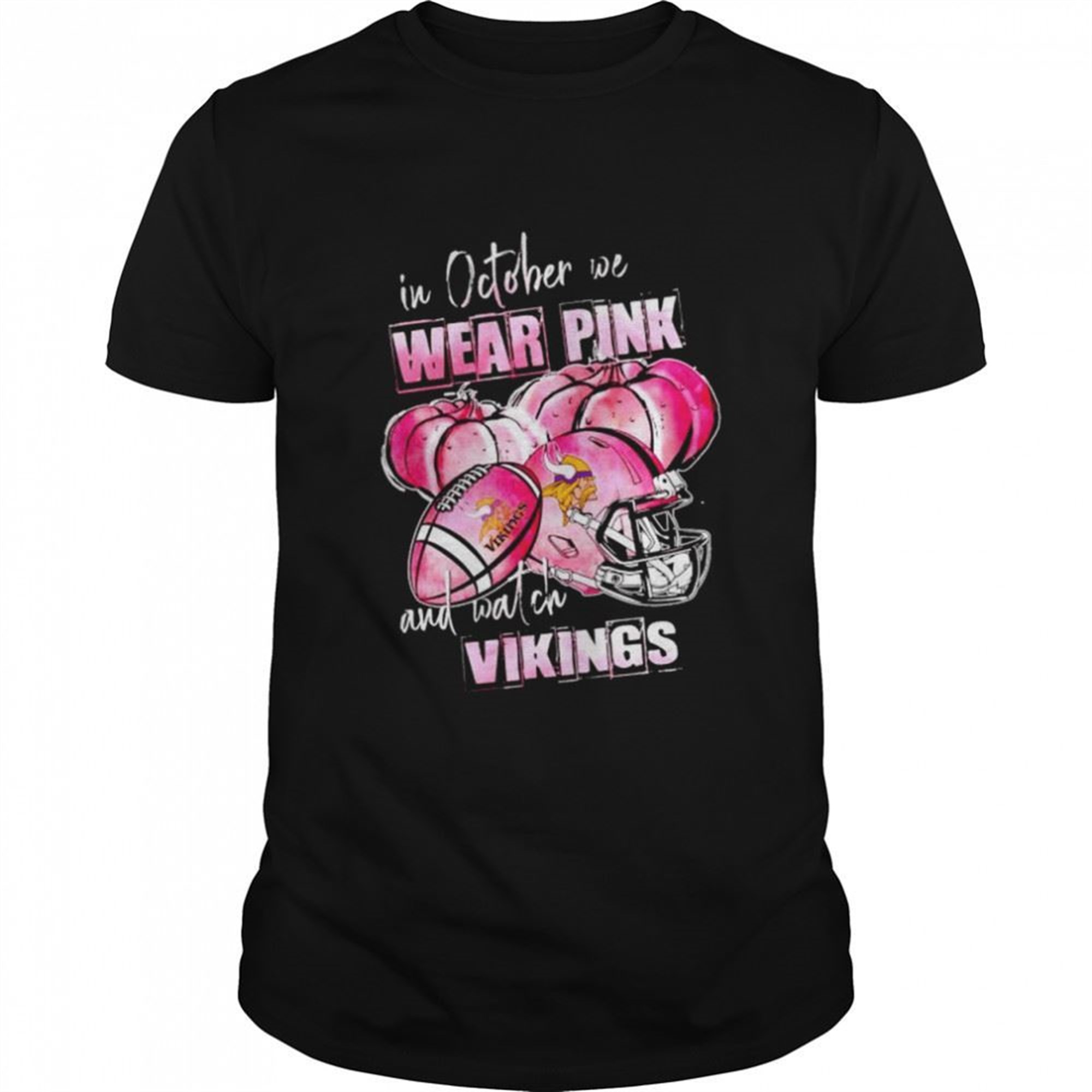 In October We Wear Pink And Watch Vikings Breast Cancer Halloween Shirt