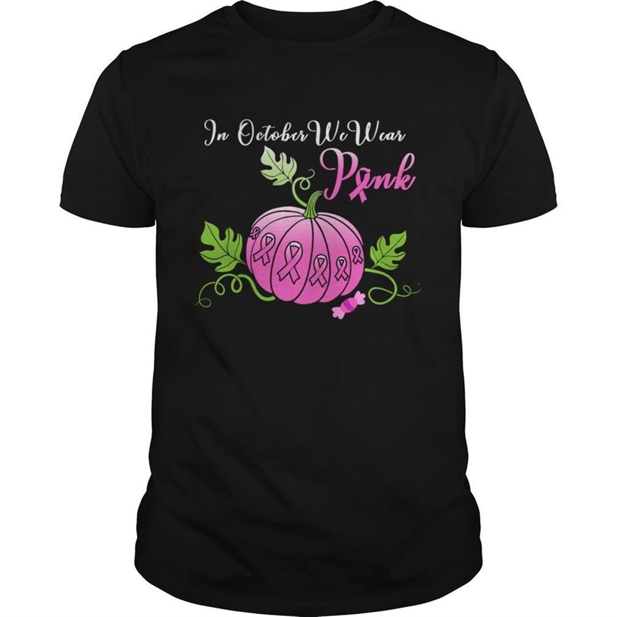 In October We Wear Pink Pumpkin Breast Cancer Halloween Long Sleeve Tshirt