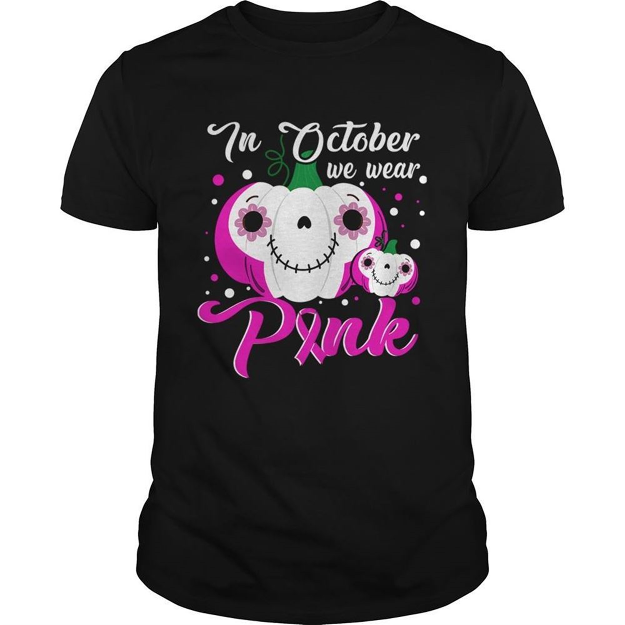In October We Wear Pink Pumpkin Breast Cancer Halloween Tshirt