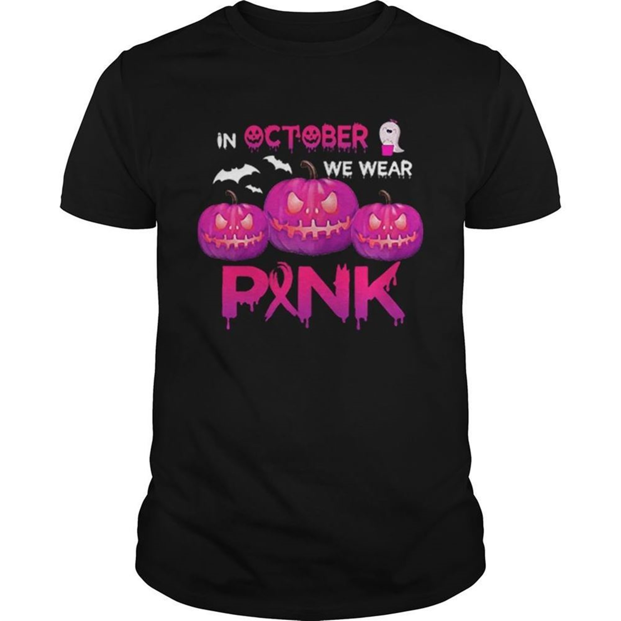 In October We Wear Pink Pumpkin Halloween Womens Shirt