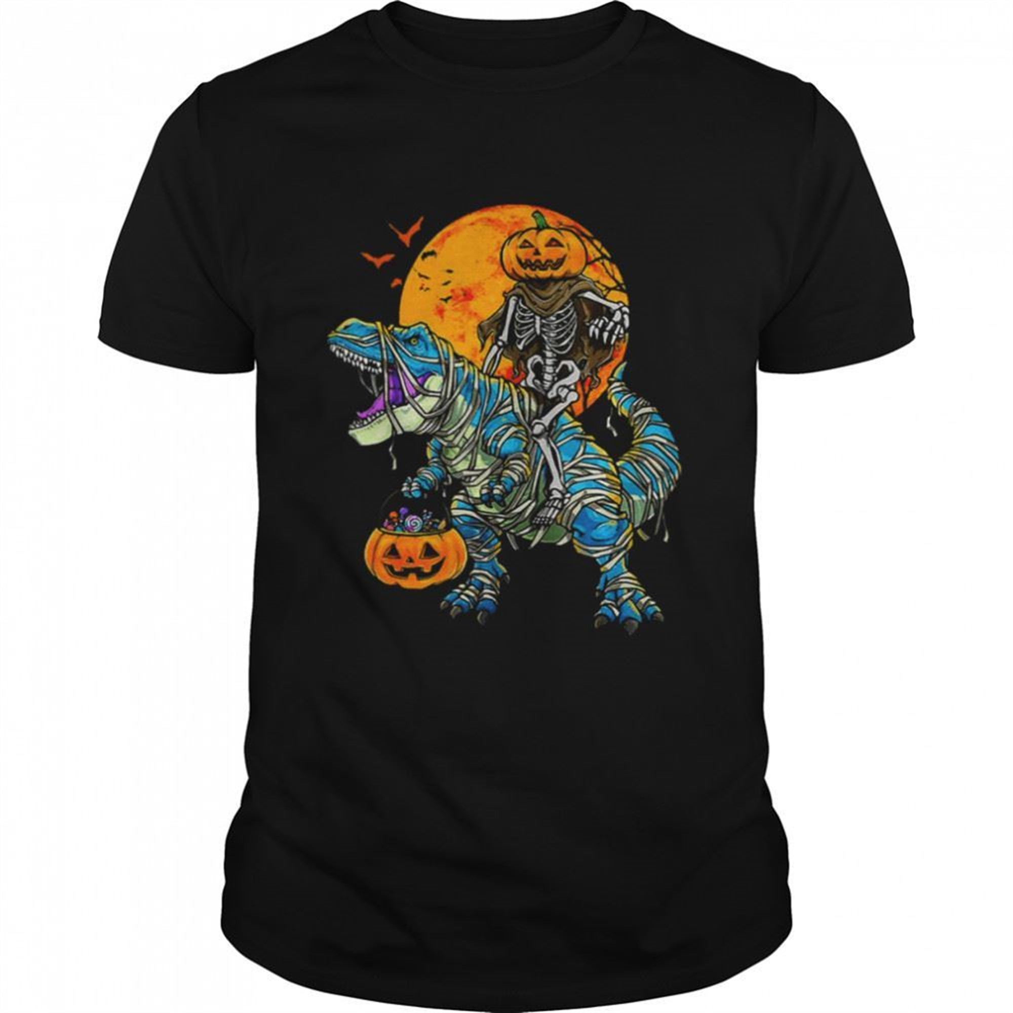 Jack O Lantern Skeleton Riding Mummy Dinosaur Halloween Shirt