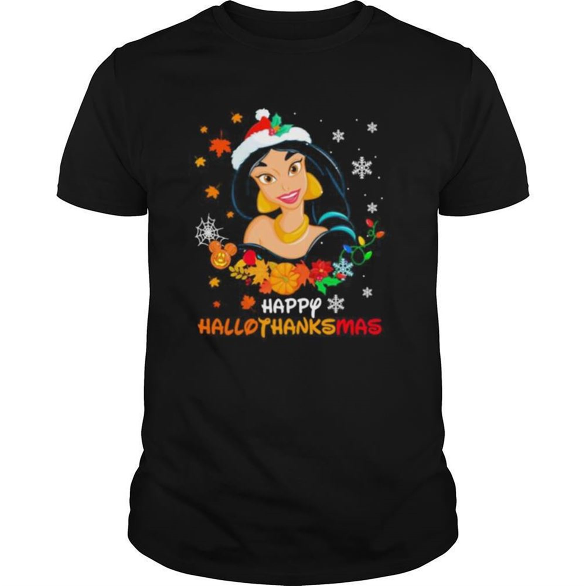 Jasmine Happy Hallothanksmas Halloween Thanksgiving Christmas Shirt
