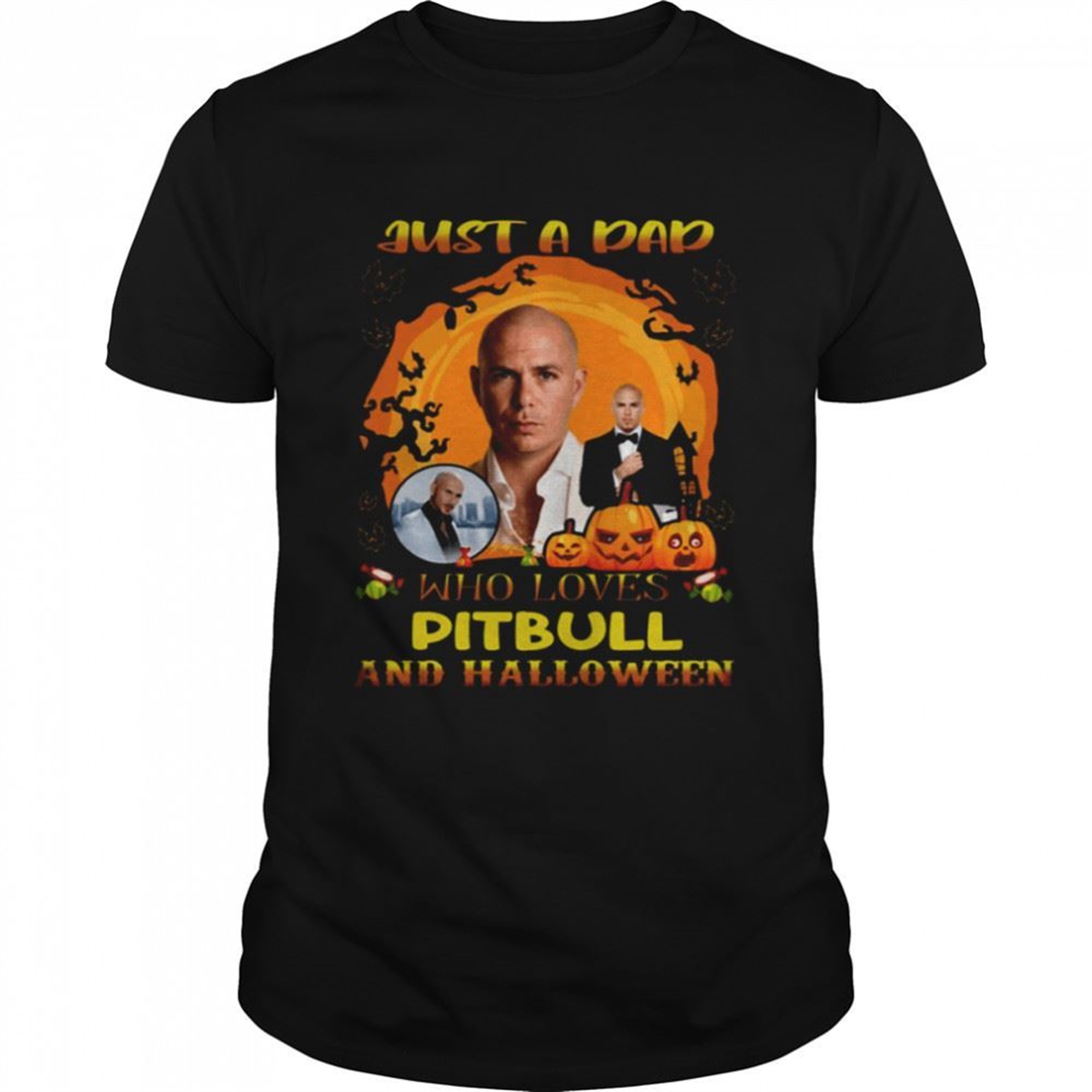 Just A Dad Who Loves Pitbull And Halloween Shirt