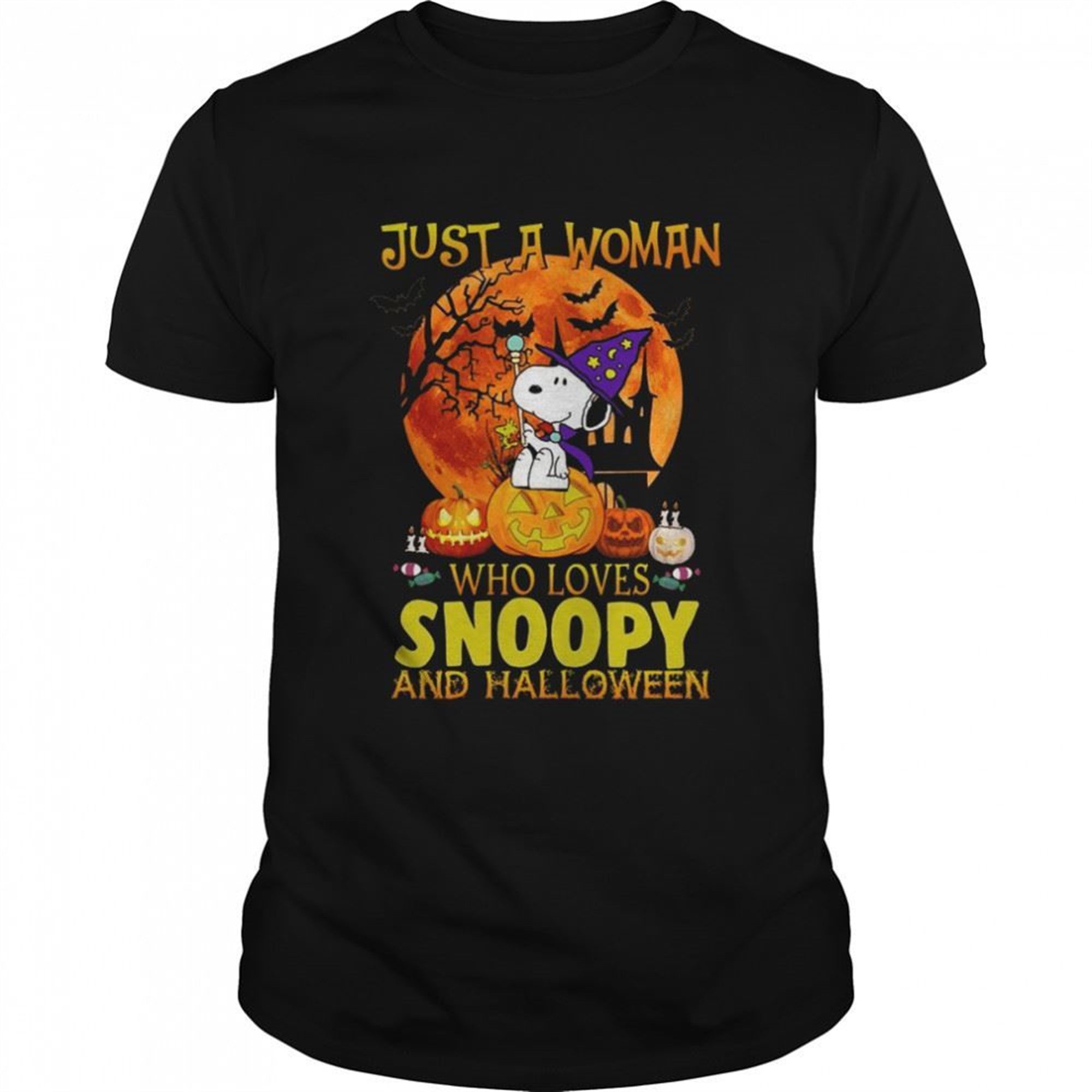 Just A Woman Who Lives Snoopy And Halloween Snoop Dog Autumn Pumpkins Shirt