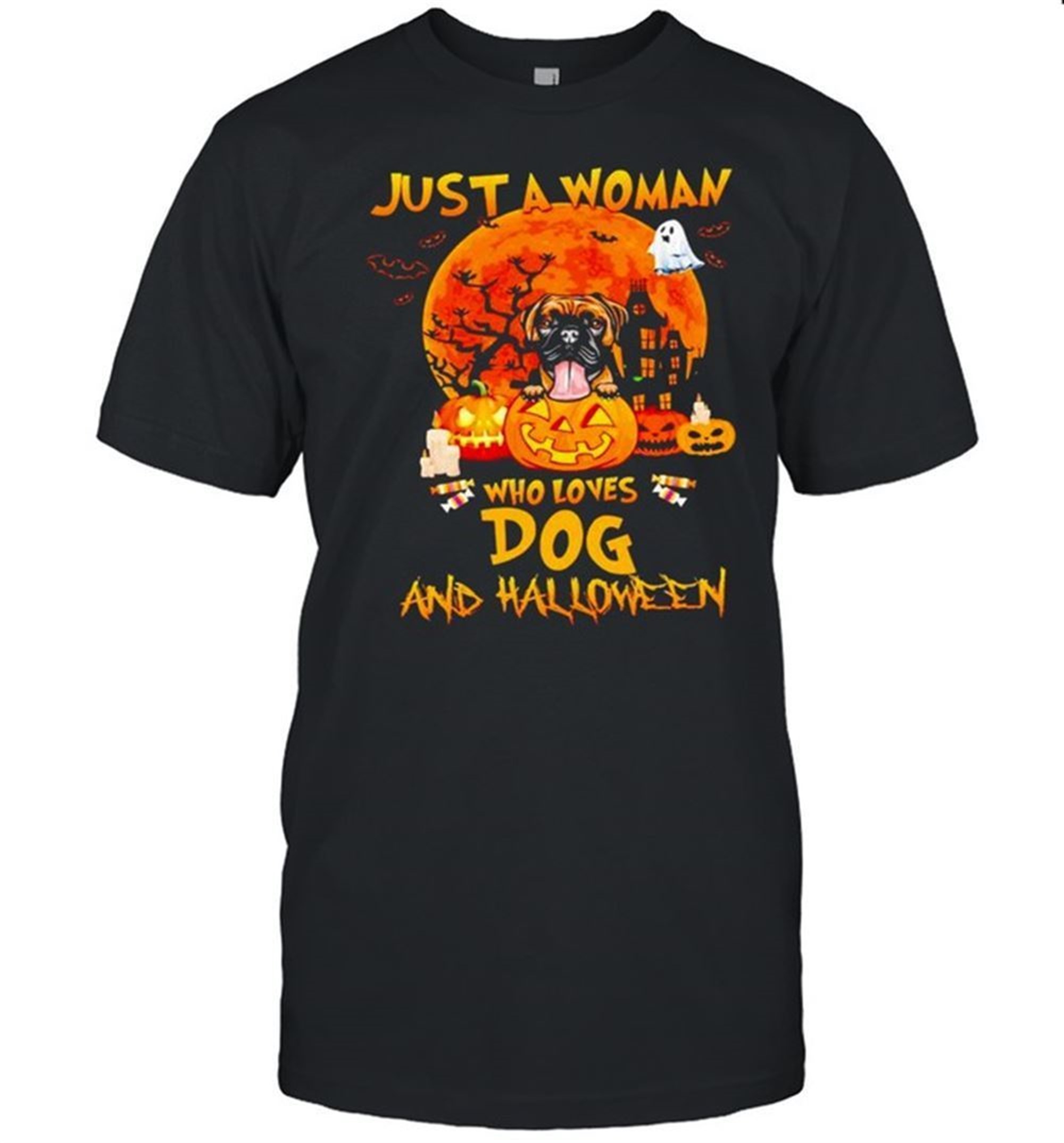 Just A Woman Who Loves Dog And Halloween Shirt