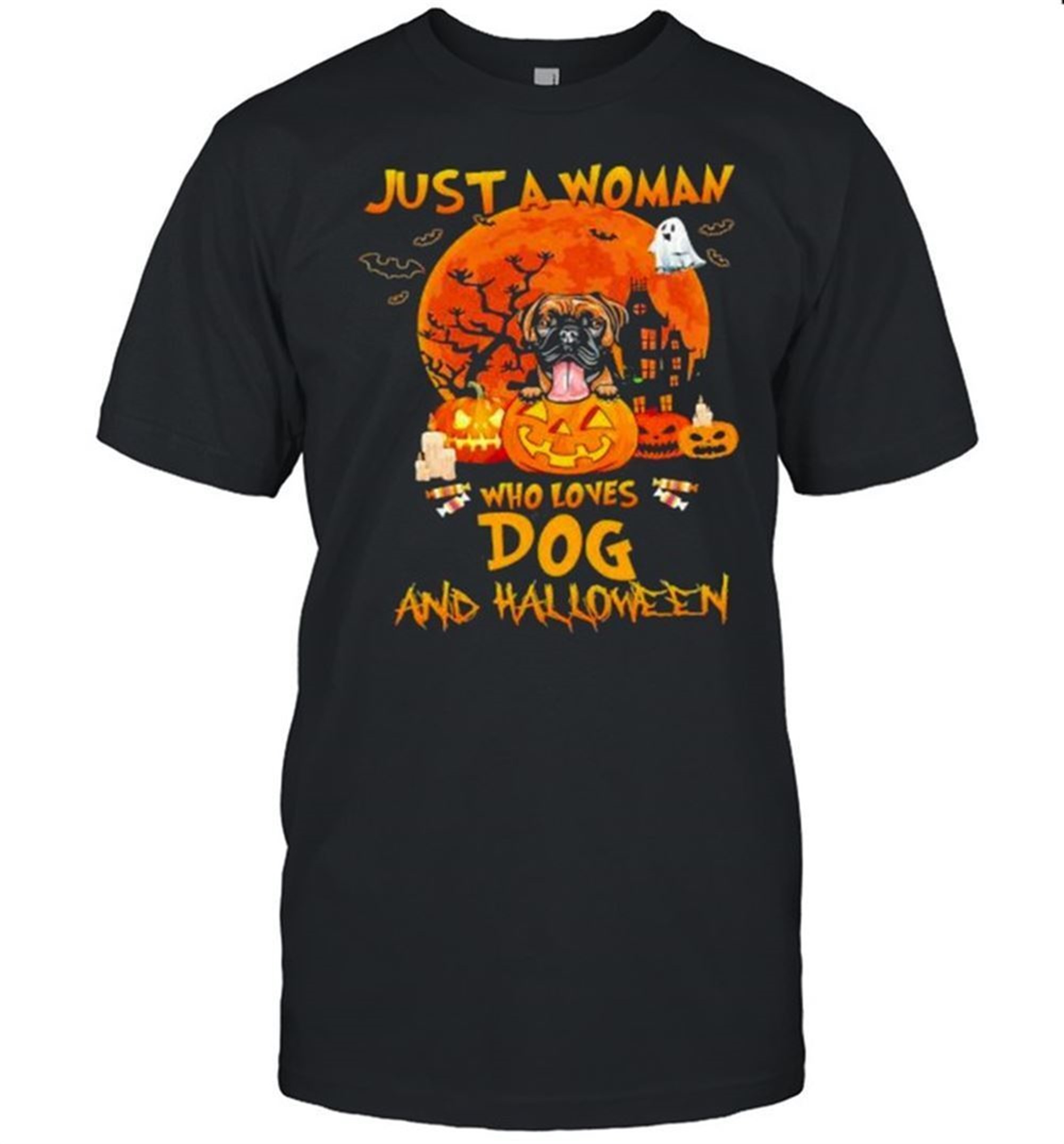 Just A Woman Who Loves Dogs And Halloween Blood Moon Shirt