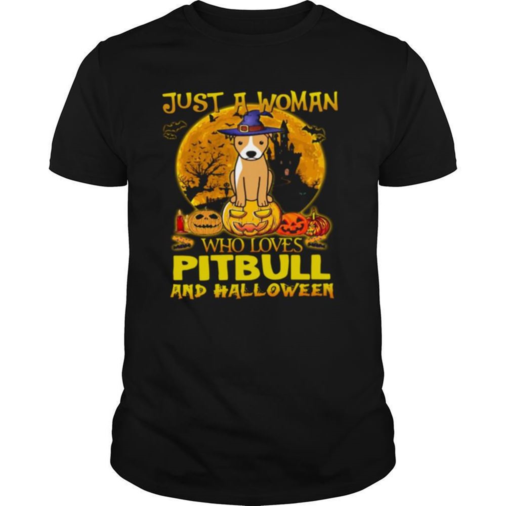 Just A Woman Who Loves Pitbull And Halloween Shirt