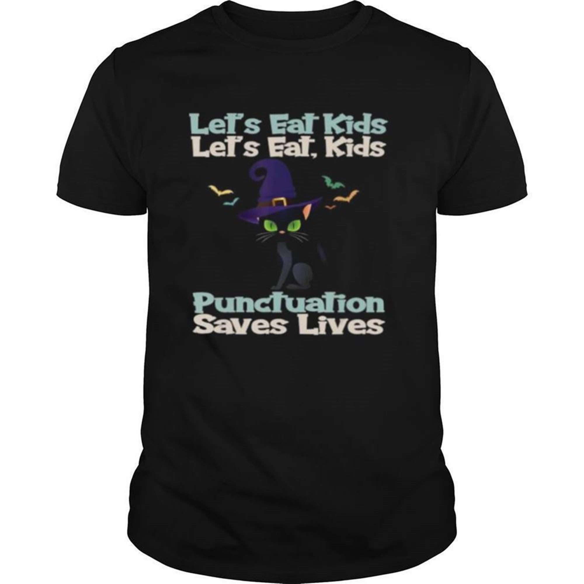 Lets Eat Kids Funny Cut Cat Witch Grammar Halloween Shirt