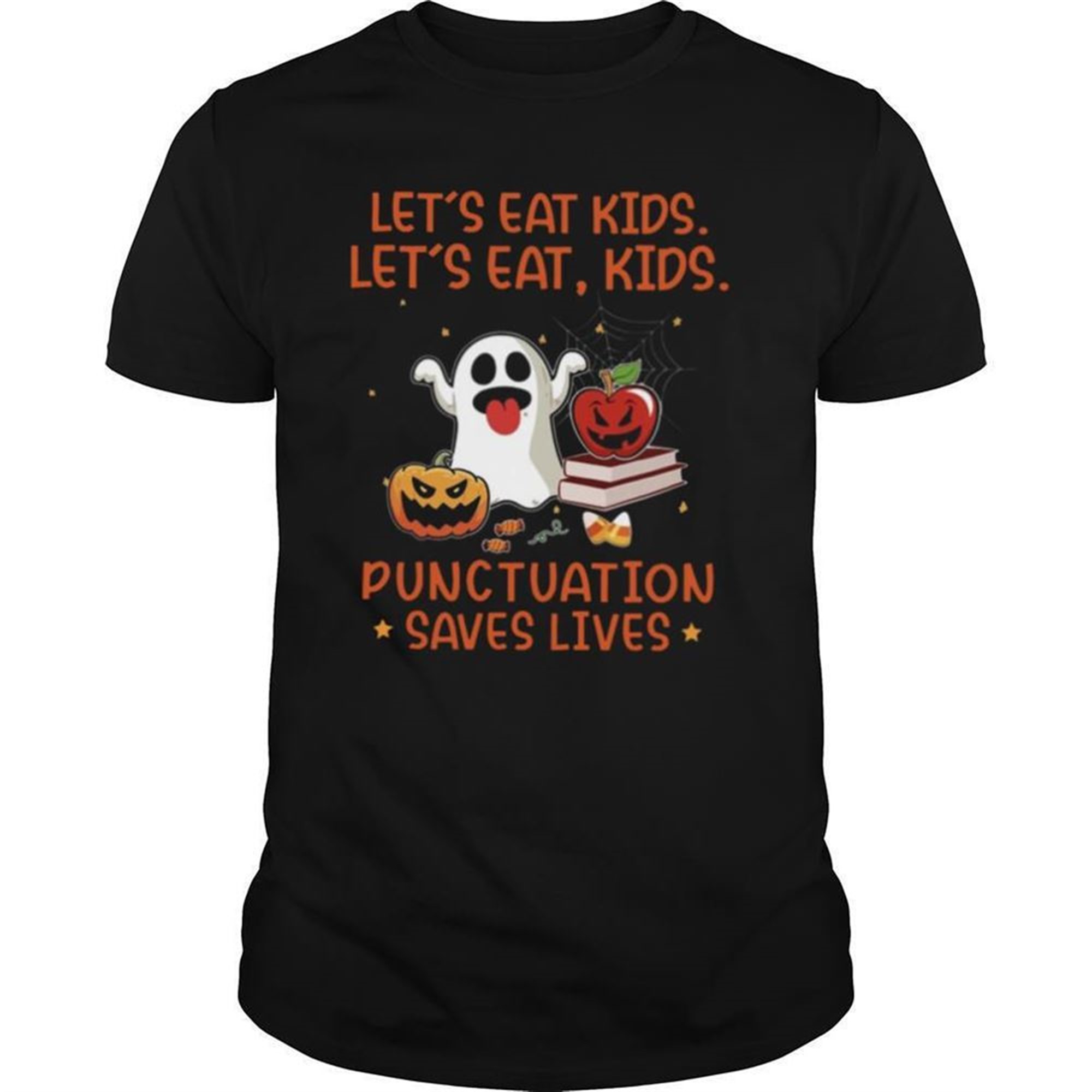 Lets Eat Kids Lets Eat Kids Punctuation Saves Lives Candy Corn Halloween Shirt