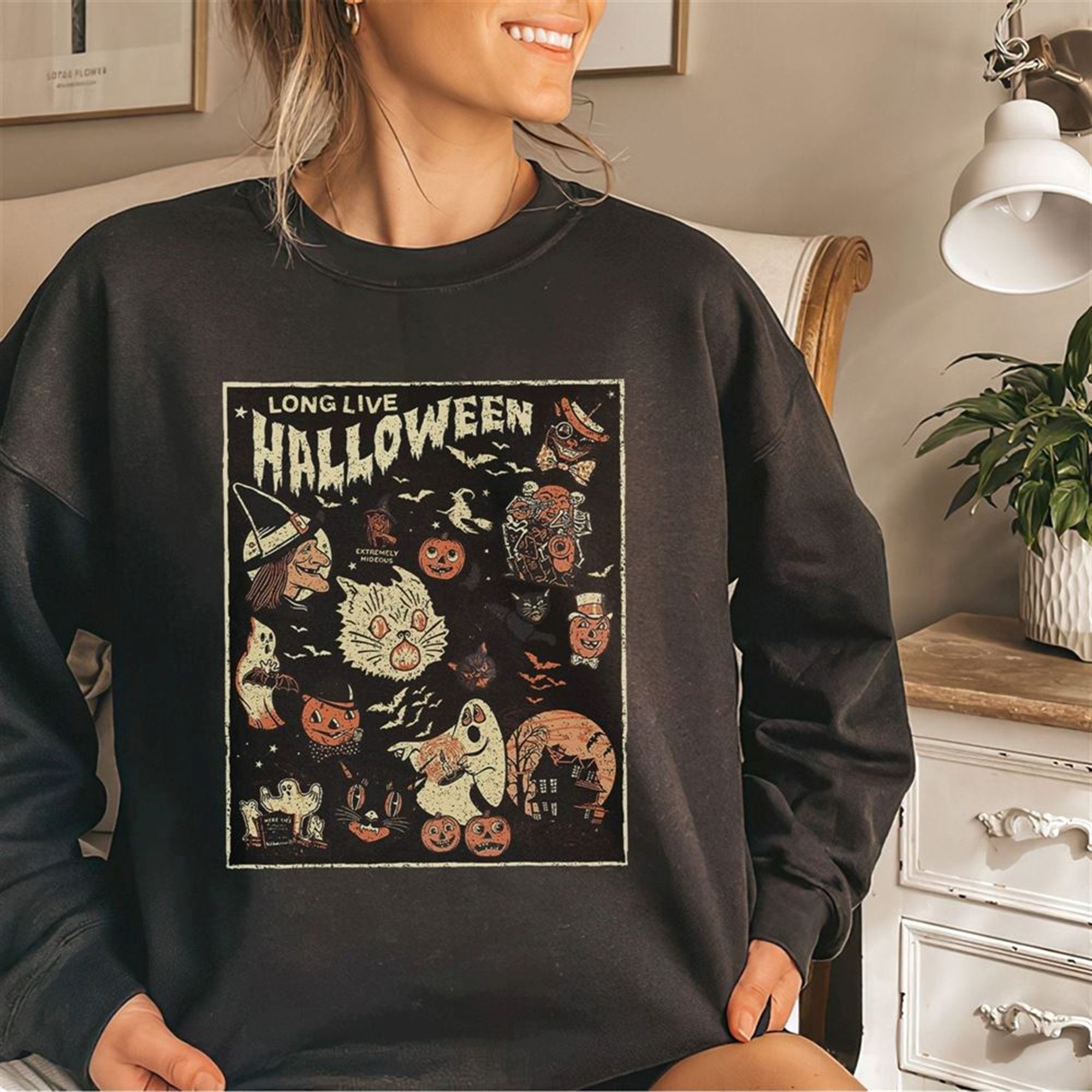 Long Live Halloween Shirt Vintage Halloween Shirt Vintage Black Cat Retro Halloween Fall Apparel