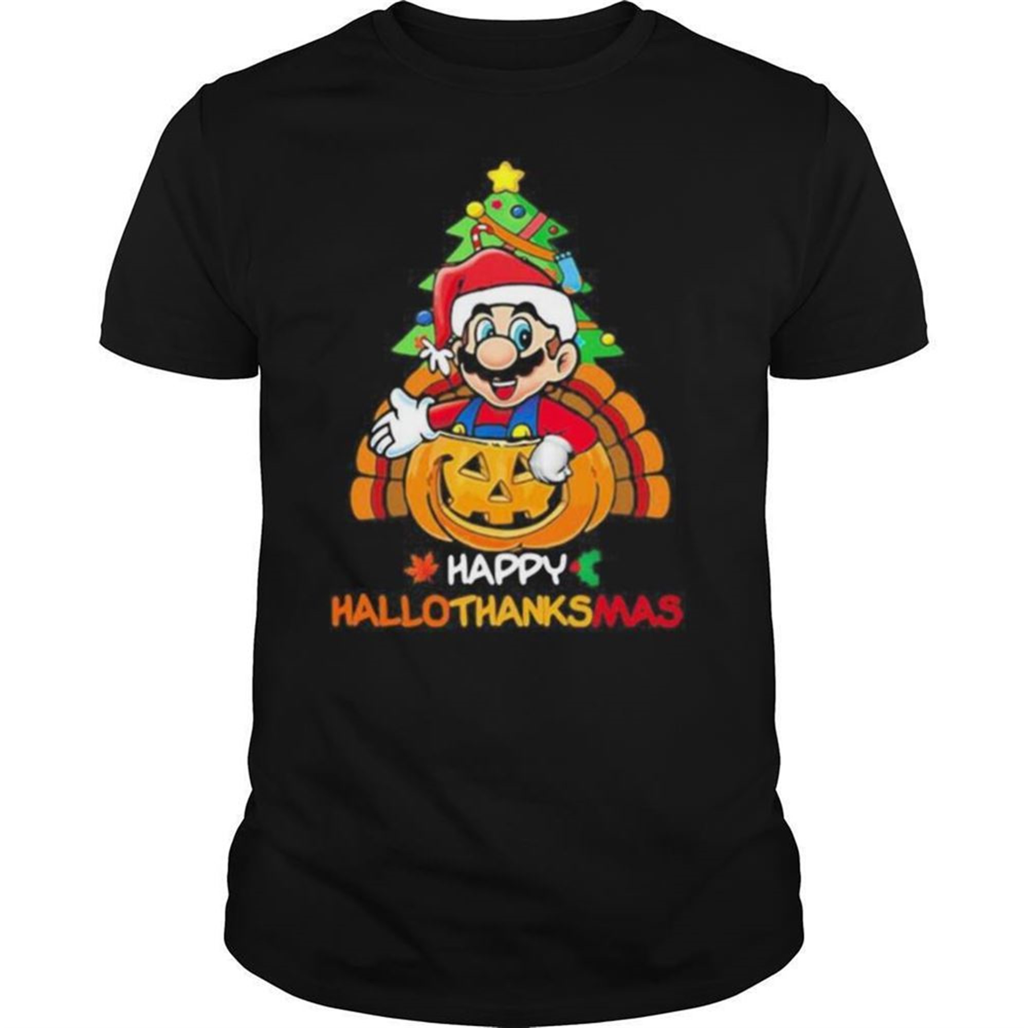 Mario Happy Hallothanksmas Halloween Thanksgiving Christmas Shirt