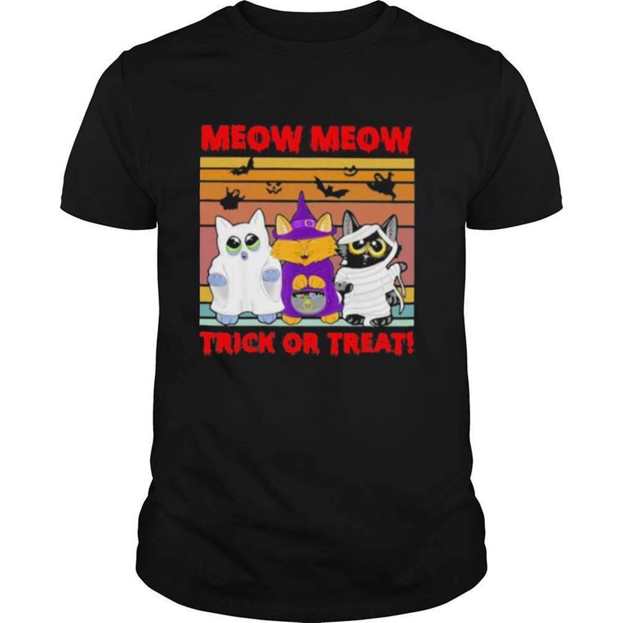Meow Meow Trick Or Treat Cats Halloween Vintage Retro Shirt