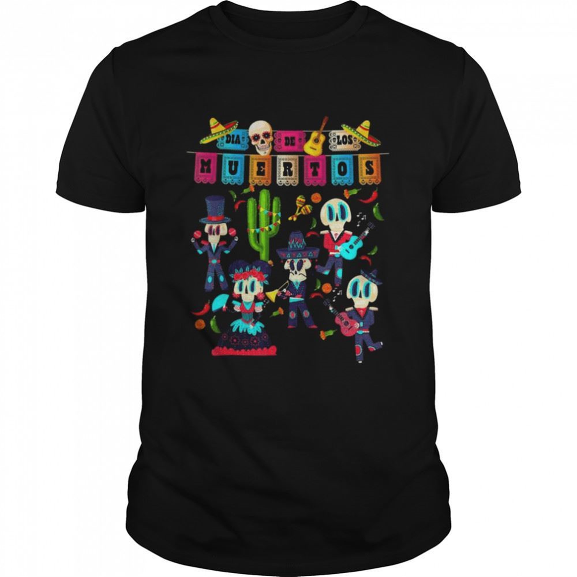 Mexican Papel Picado Banner Cute Dia De Los Muertos Figures Halloween Shirt