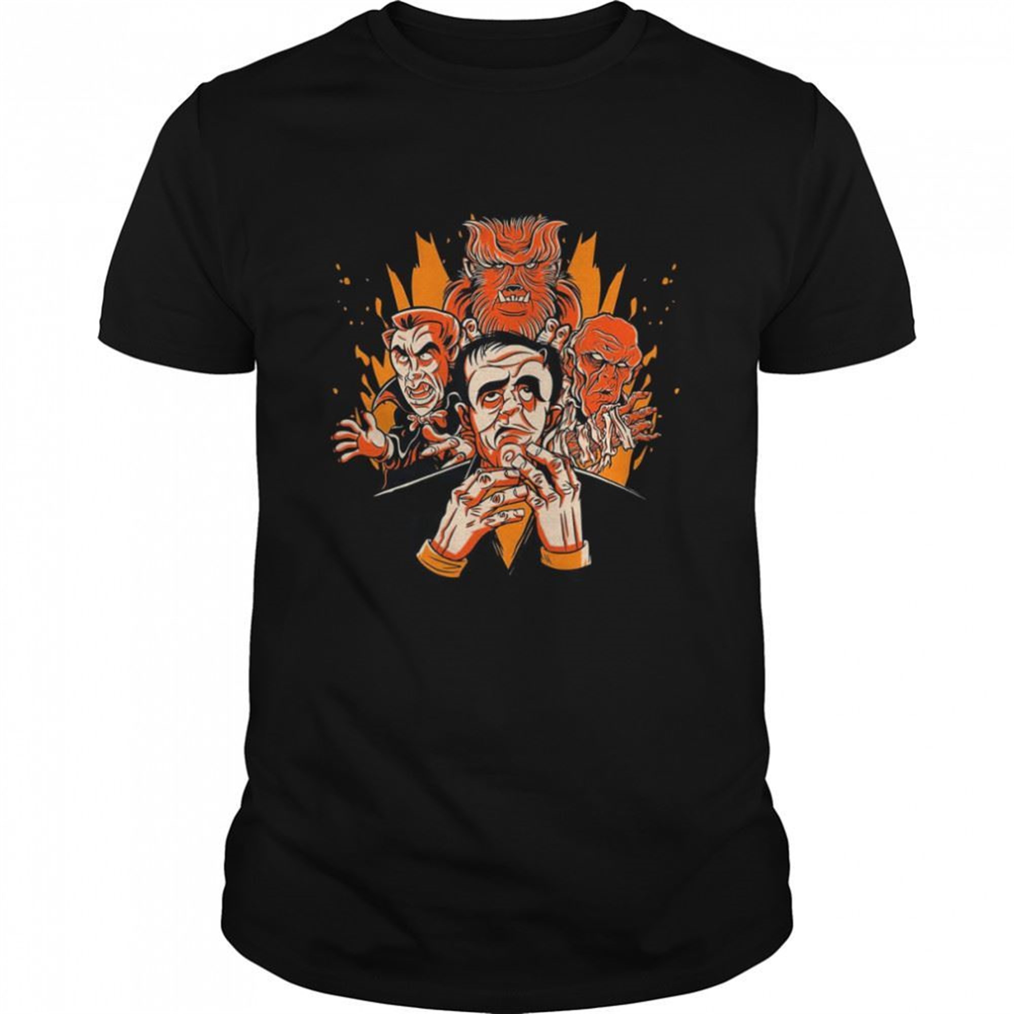 Monster Dudes Parod Halloween Horror Movie Wolfman Dracula Mummy Frankenstein Shirt