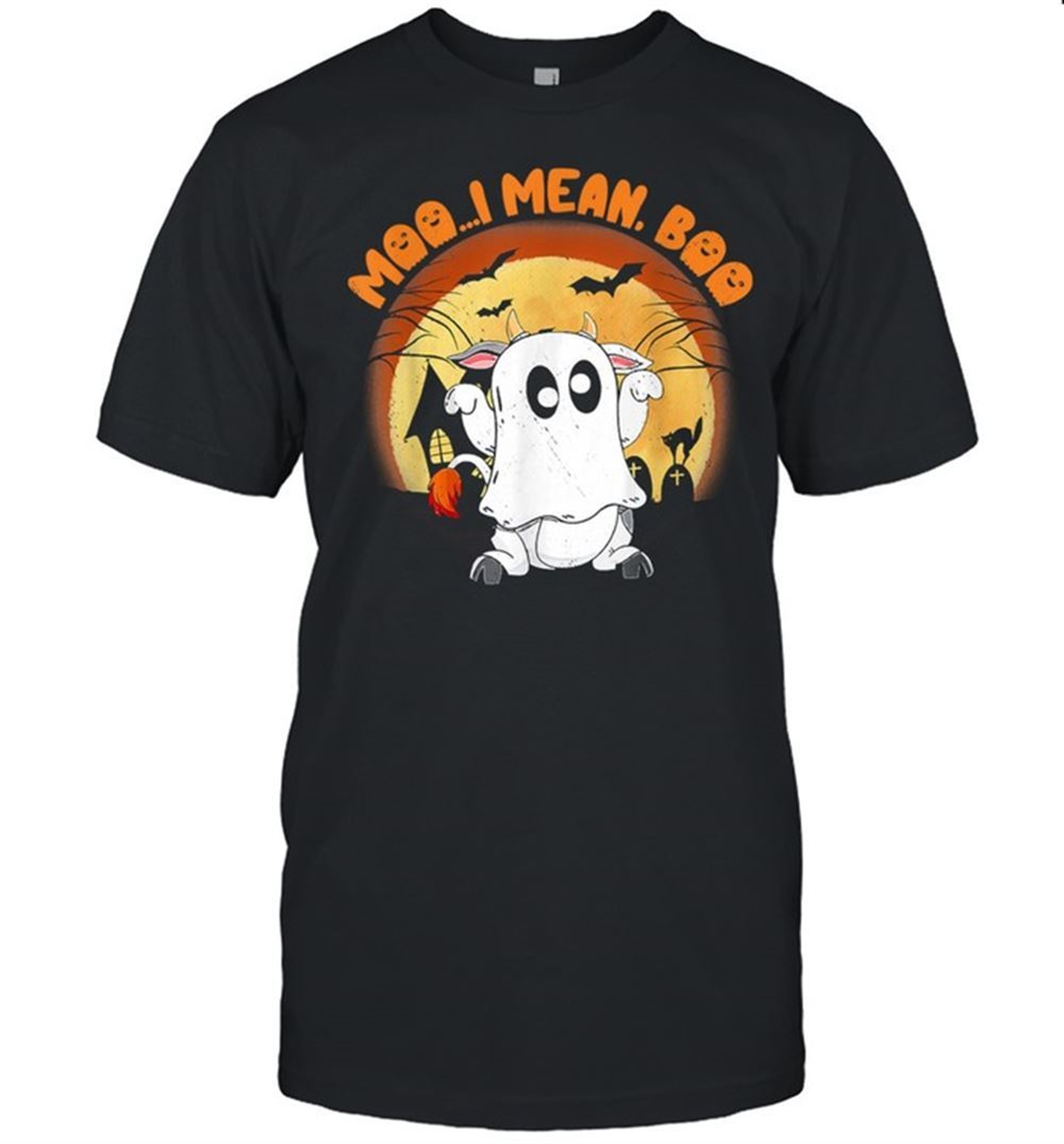 Moo I Mean Boo Ghost Cow Pumpkin Moon Halloween Shirt