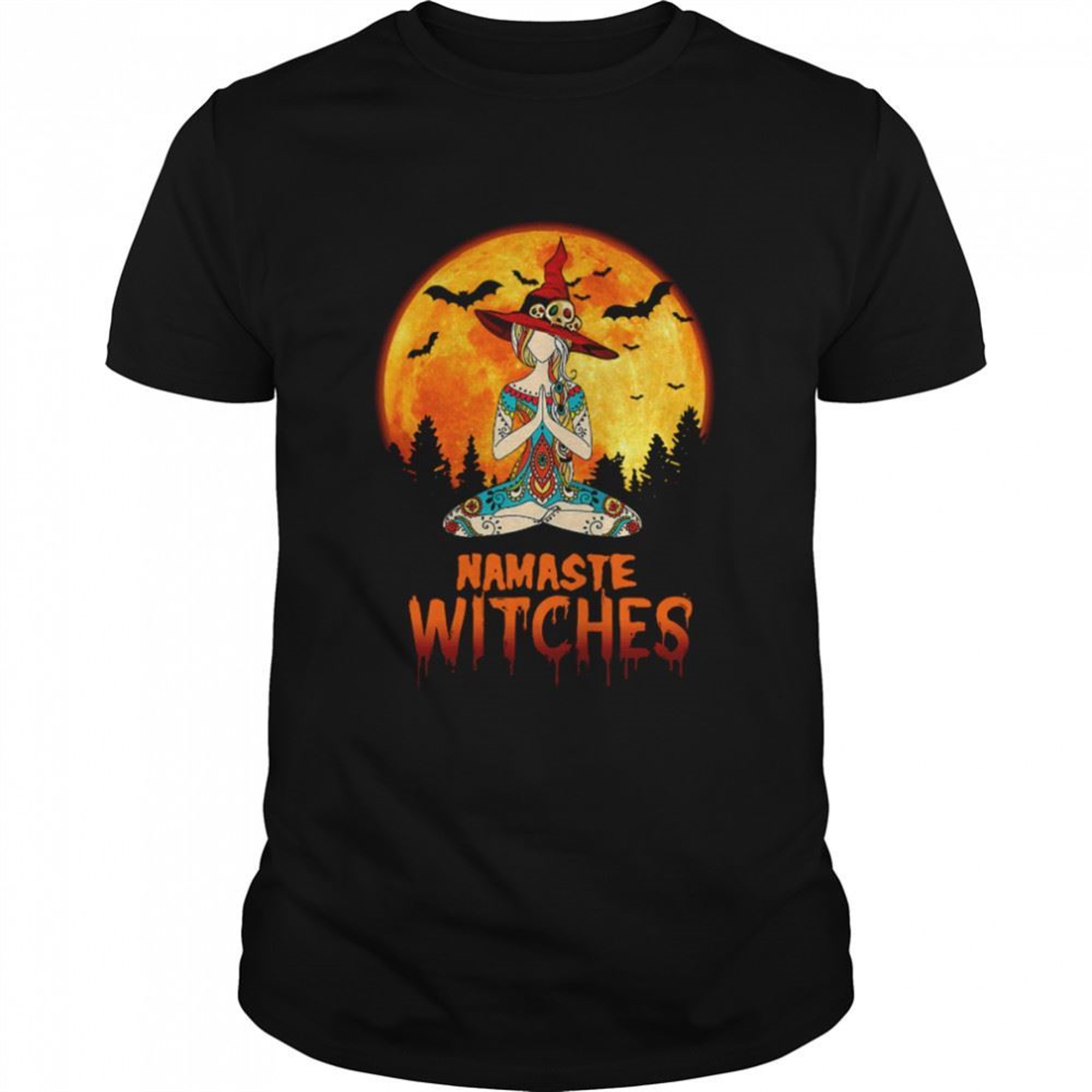 Namaste Witches Yoga Girl Full Moon Witch Yoga Meditation Halloween Shirt