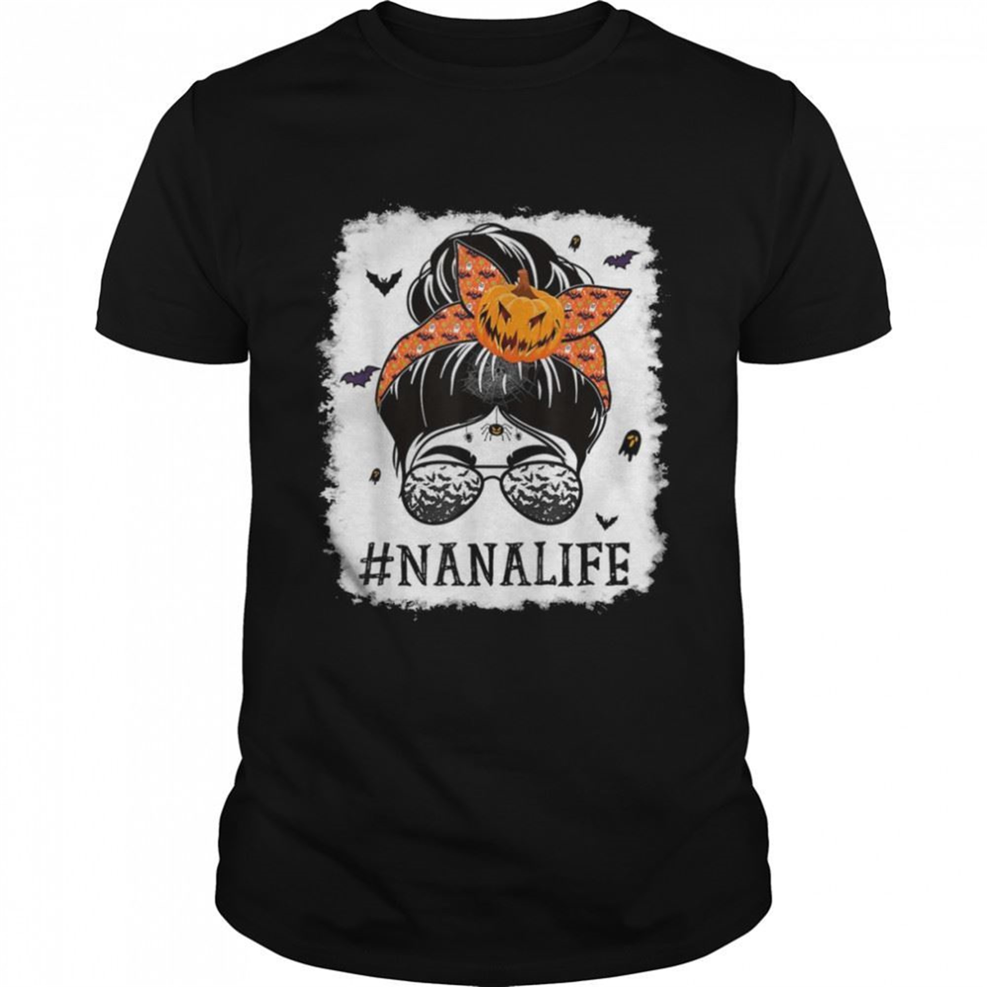 Nana Messy Bun Spooky Pumpkin Grandma Halloween T-shirt