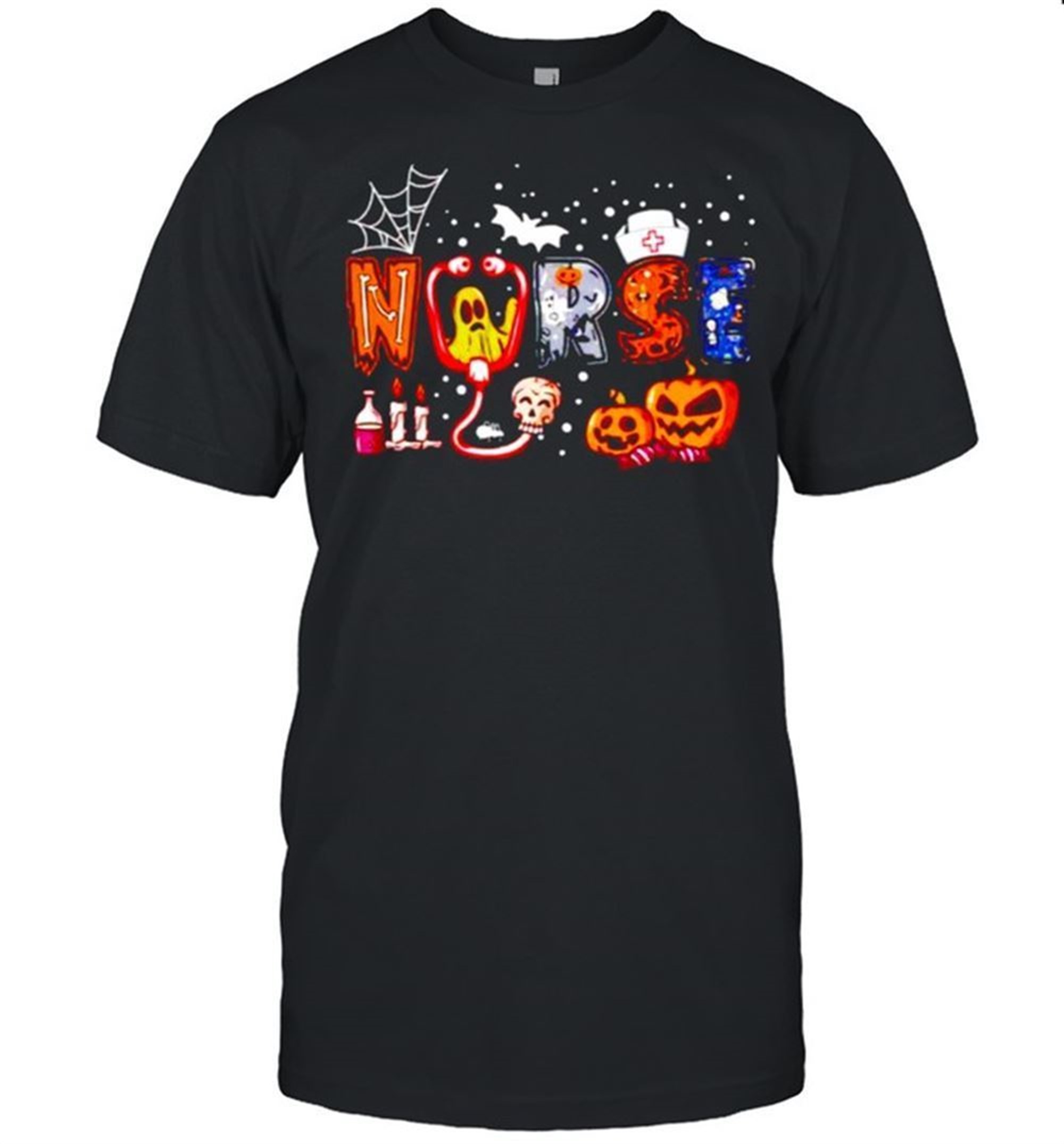 Nurse Halloween Stethoscope Heartbeat Pumpkin Ghost Shirt