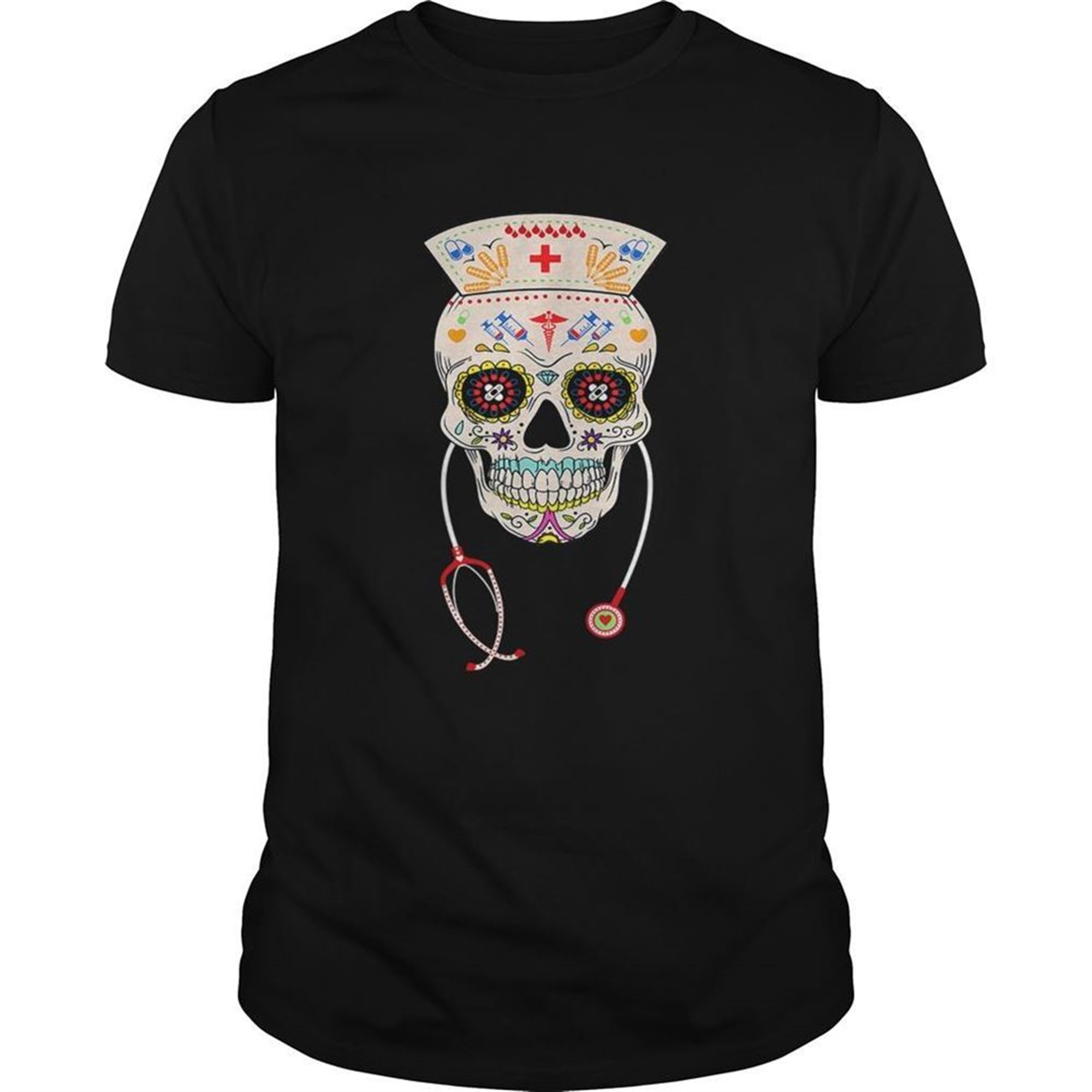 Nurse Sugar Skull Halloween Day Of The Dead Dia De Los Shirt