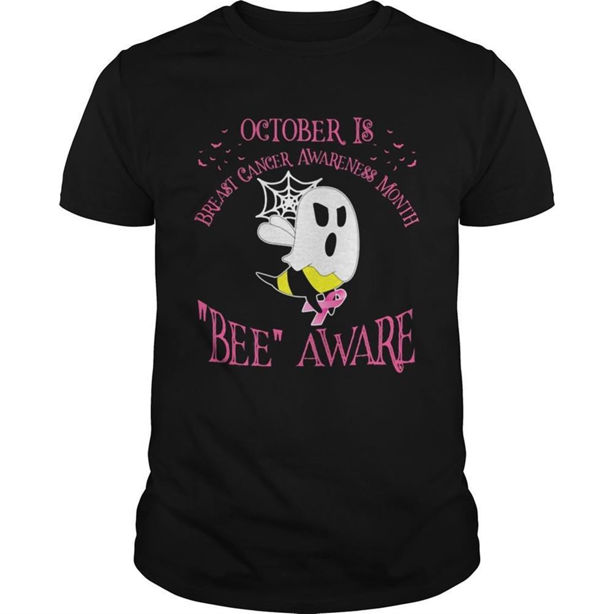 October Is Breast Cancer Awareness Month Bee Aware Ghost Halloween Shirt