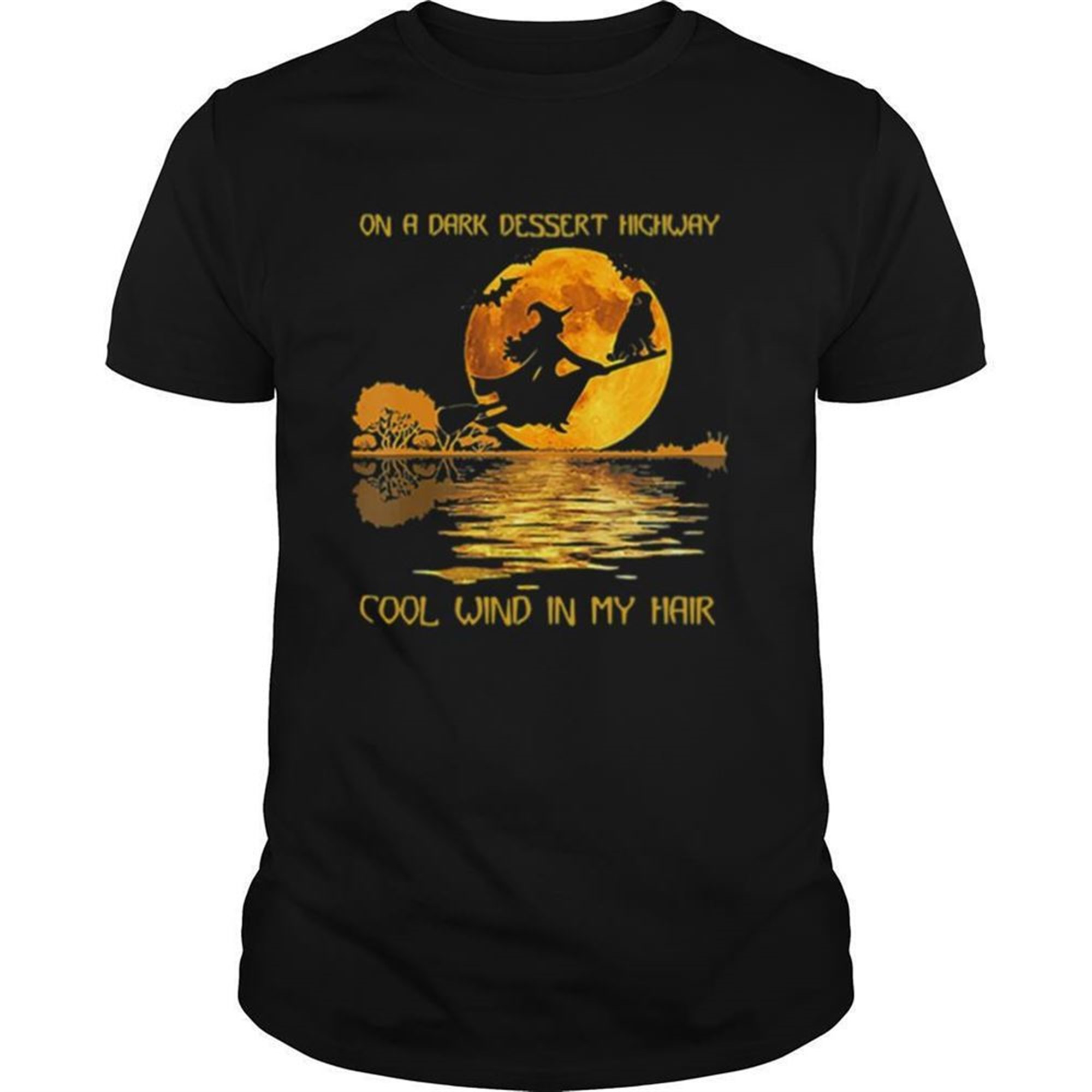 On A Dark Desert Highway Cool Wind In My Hair Witch On Broom Halloween Shirt