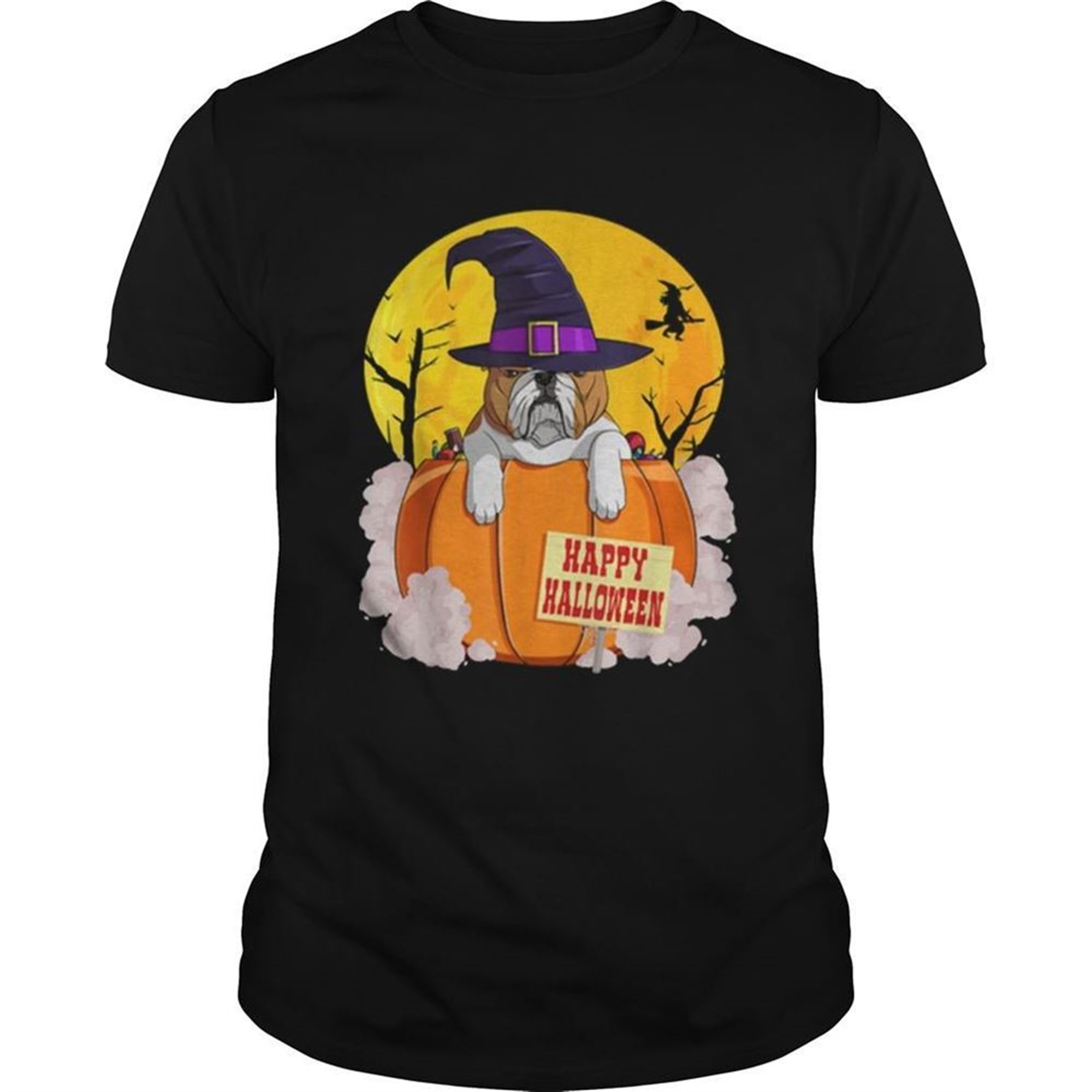 Original Happy Halloween English Bulldog Pumpkin Witch Shirt