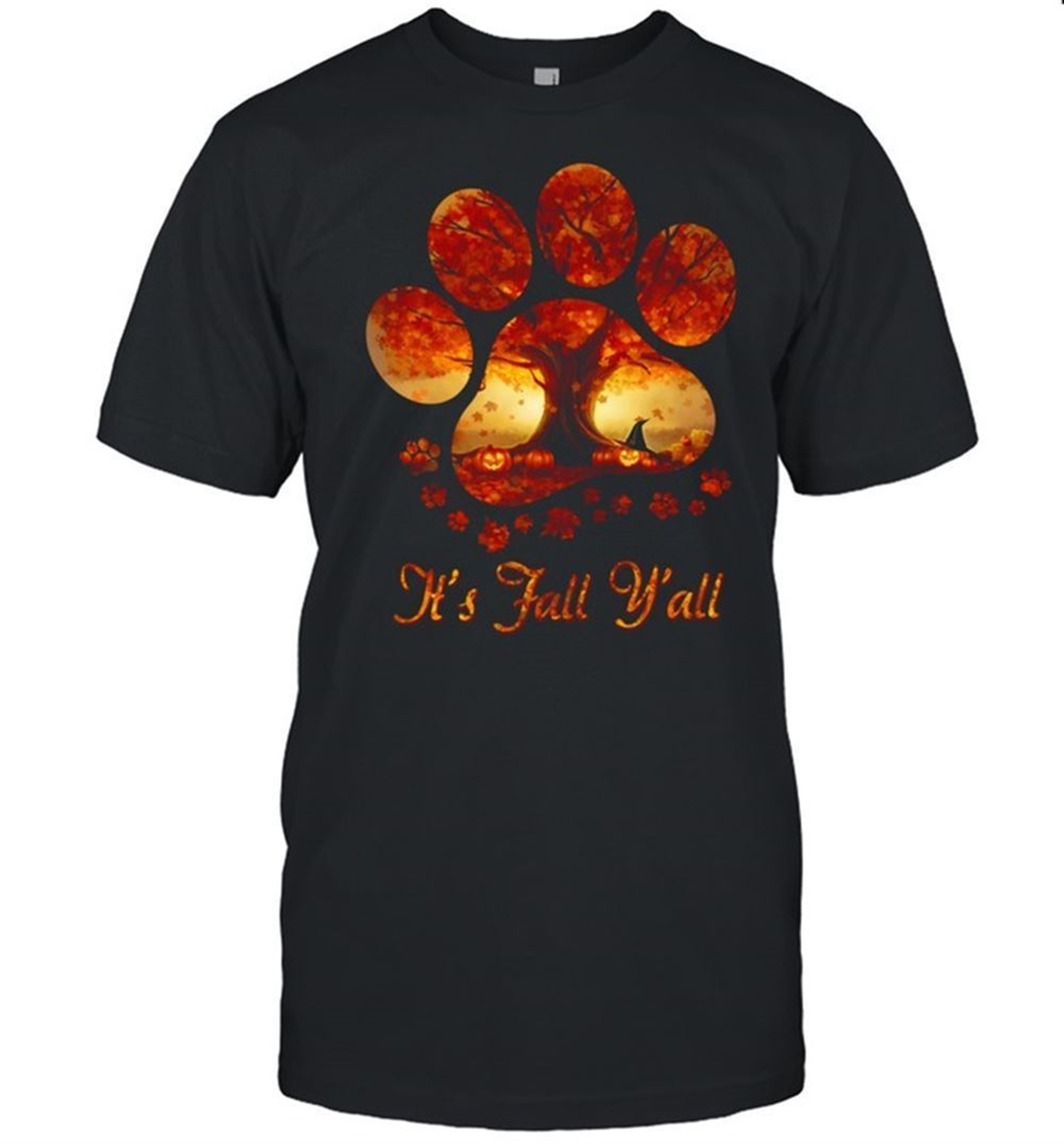 Paw Tree Its Fall Yall Halloween Shirt