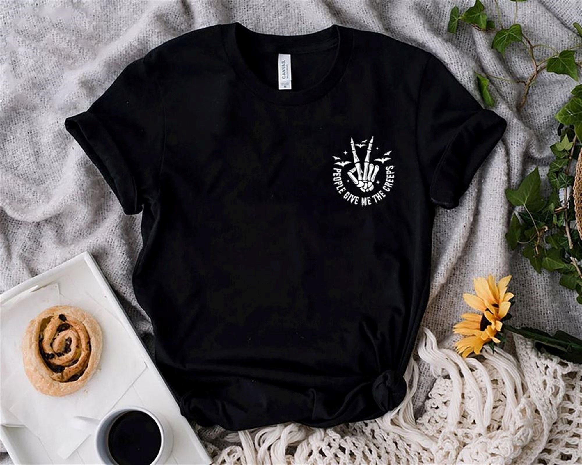 People Give Me The Creeps T-shirt Horror Shirt Horror Gift For Men Halloween Shirt Skeleton Hand Tee Witch Vibes Shirt Spooky Season