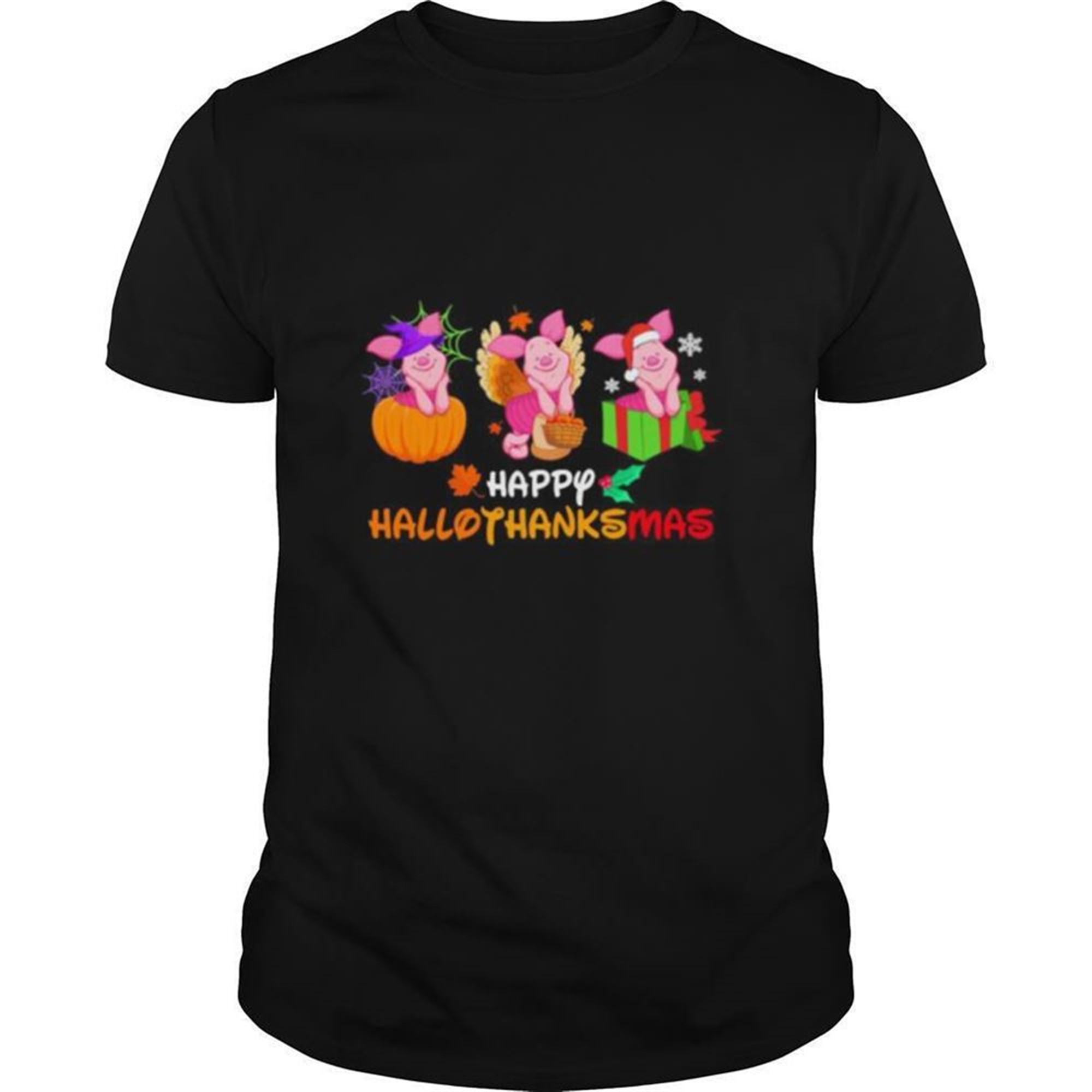 Piglet Happy Hallothanksmas Halloween Thanksgiving Christmas Shirt