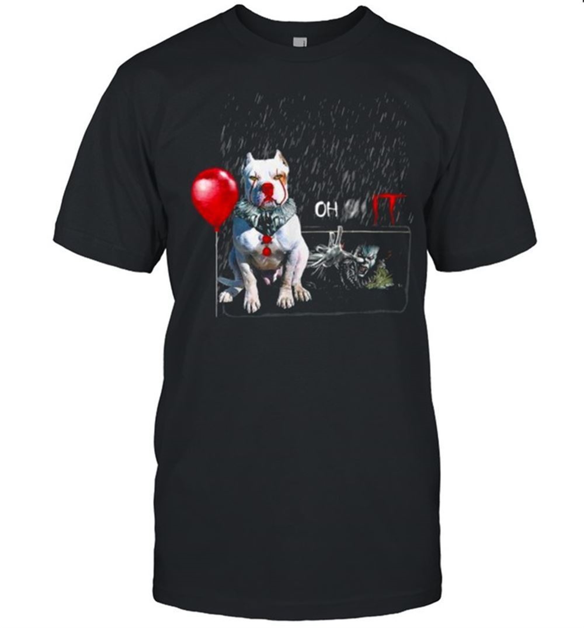 Pit Bull Dog Clown Oh It Rain Balloon Funny Halloween T-shirt