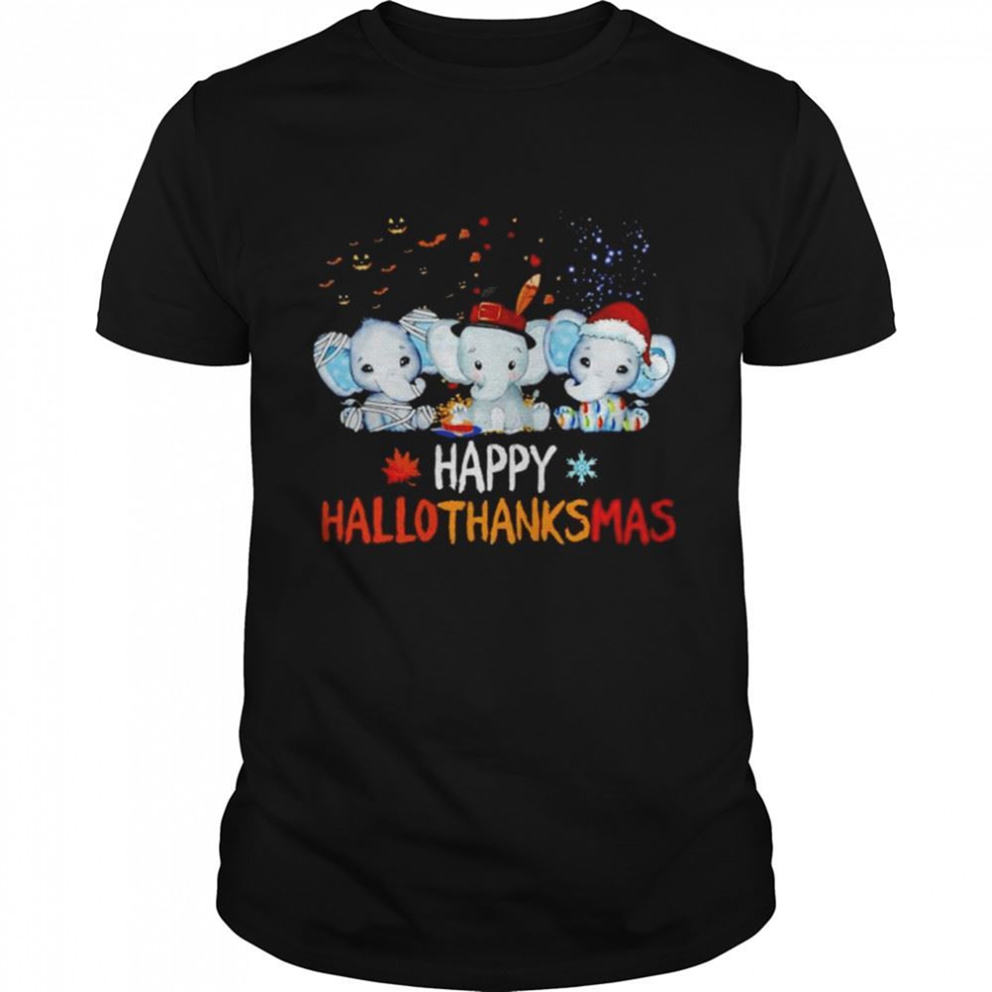 Premium Elephant Happy Hallothanksmas Halloween Thanksgiving Xmas Shirt