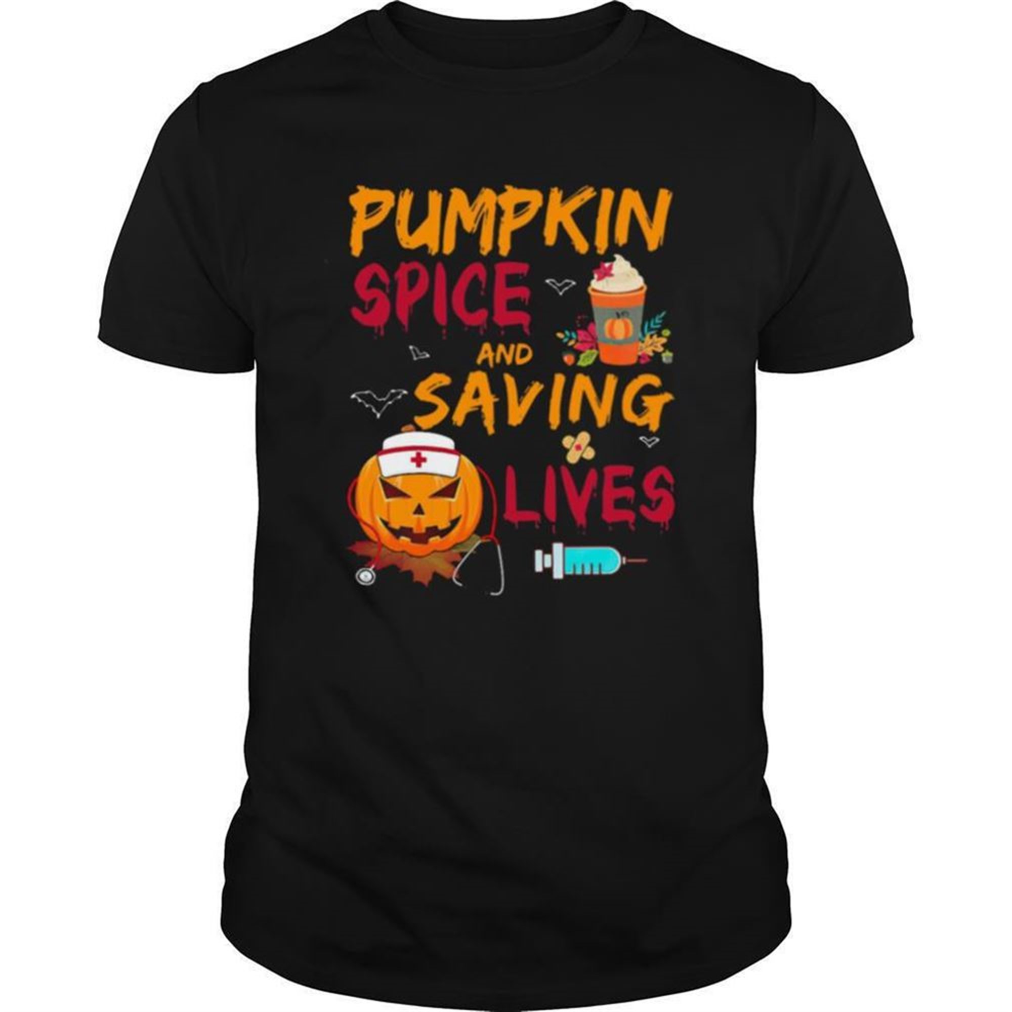 Pumpkin Spice And Saving Lives Pumpkin Nurse Latte Medical Staff Halloween Shirt