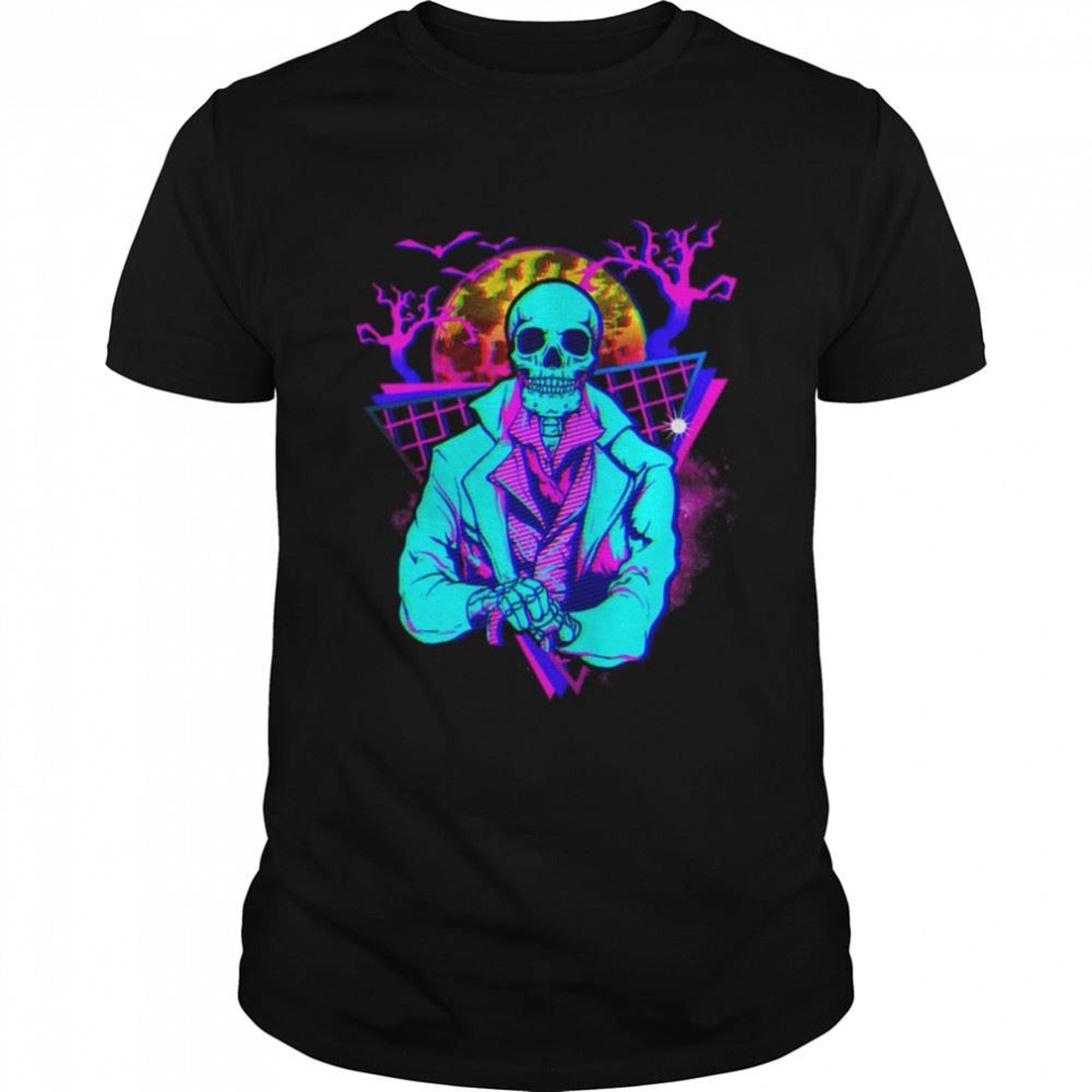 Purple Glitch Skeleton Art Halloween Illustration Shirt