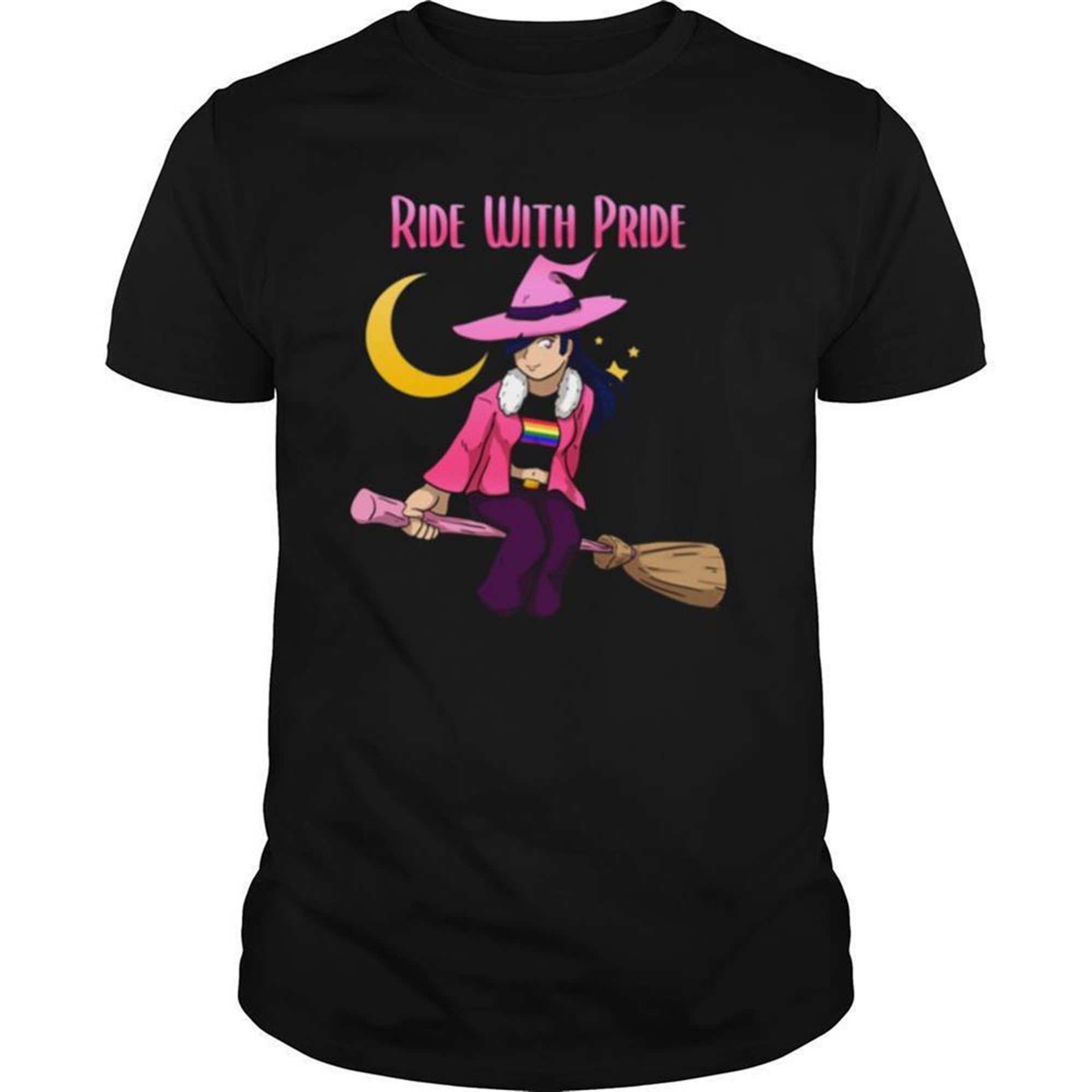 Ride With Pride Lgbt Witch Funny Lesbian Halloween Shirt