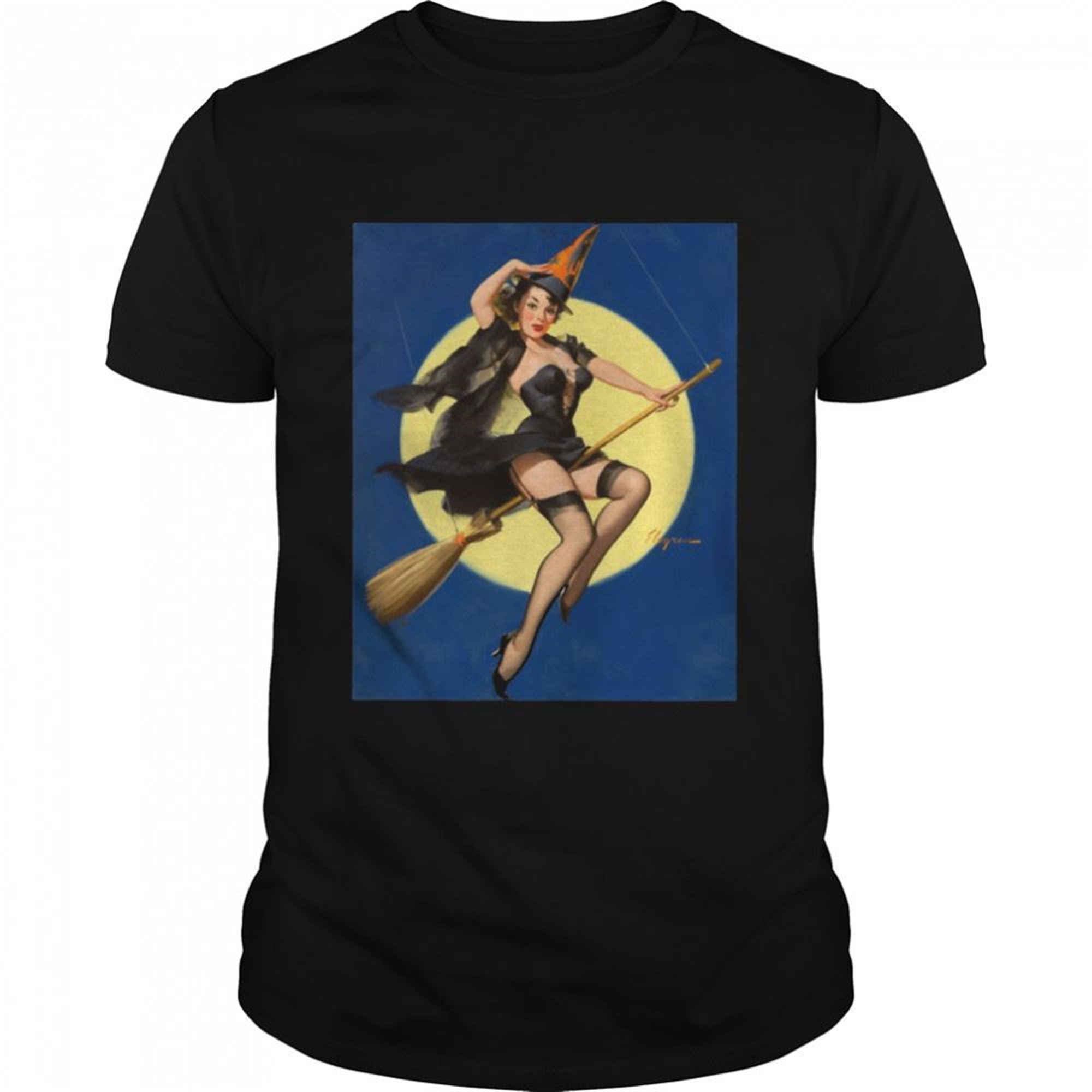 Riding High Halloween Witch Pinup Girl Colored Shirt