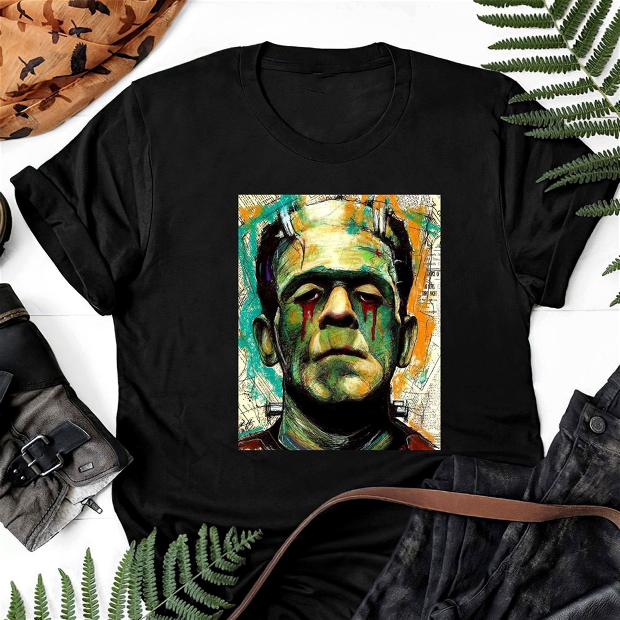 Sad Frankenstein 2 Dracula Classic Monster Horror Gothic Halloween T Shirt