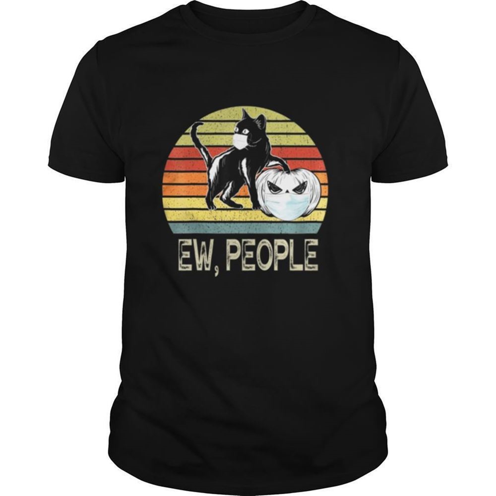 Scary Black Cat Pumpkin Wearing Face Mask Halloween Costume Shirt