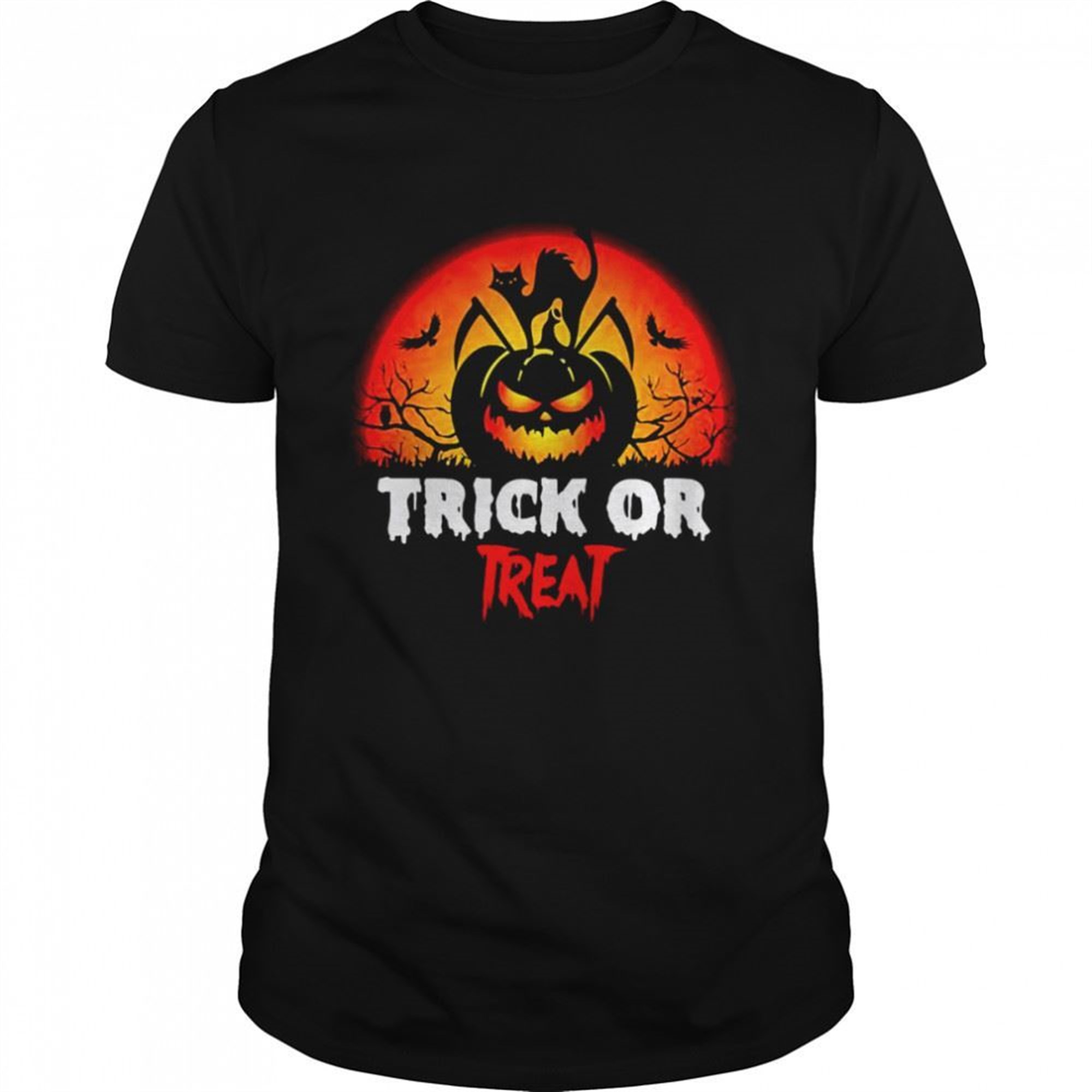Scary Black Cat Trick Or Treat Halloween Illustration Shirt