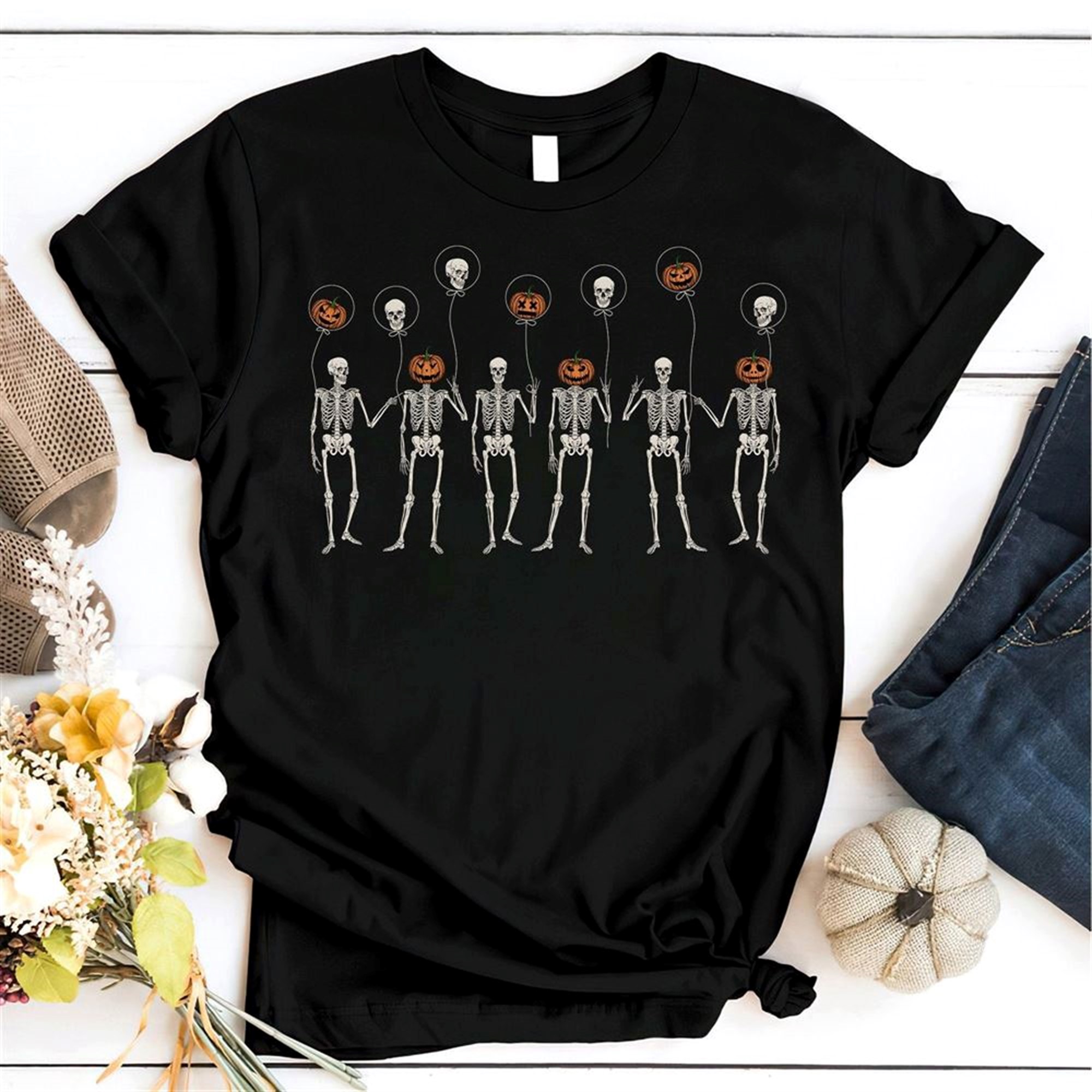 Skeleton Dancing Halloween Shirt Skeleton Pumpkins Shirt Vintage Halloween Shirt